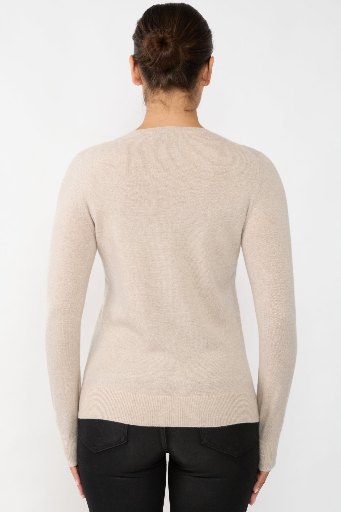 JENNIE LIU Women's 100% Cashmere Button Front Long Sleeve Crewneck Cardigan Sweater