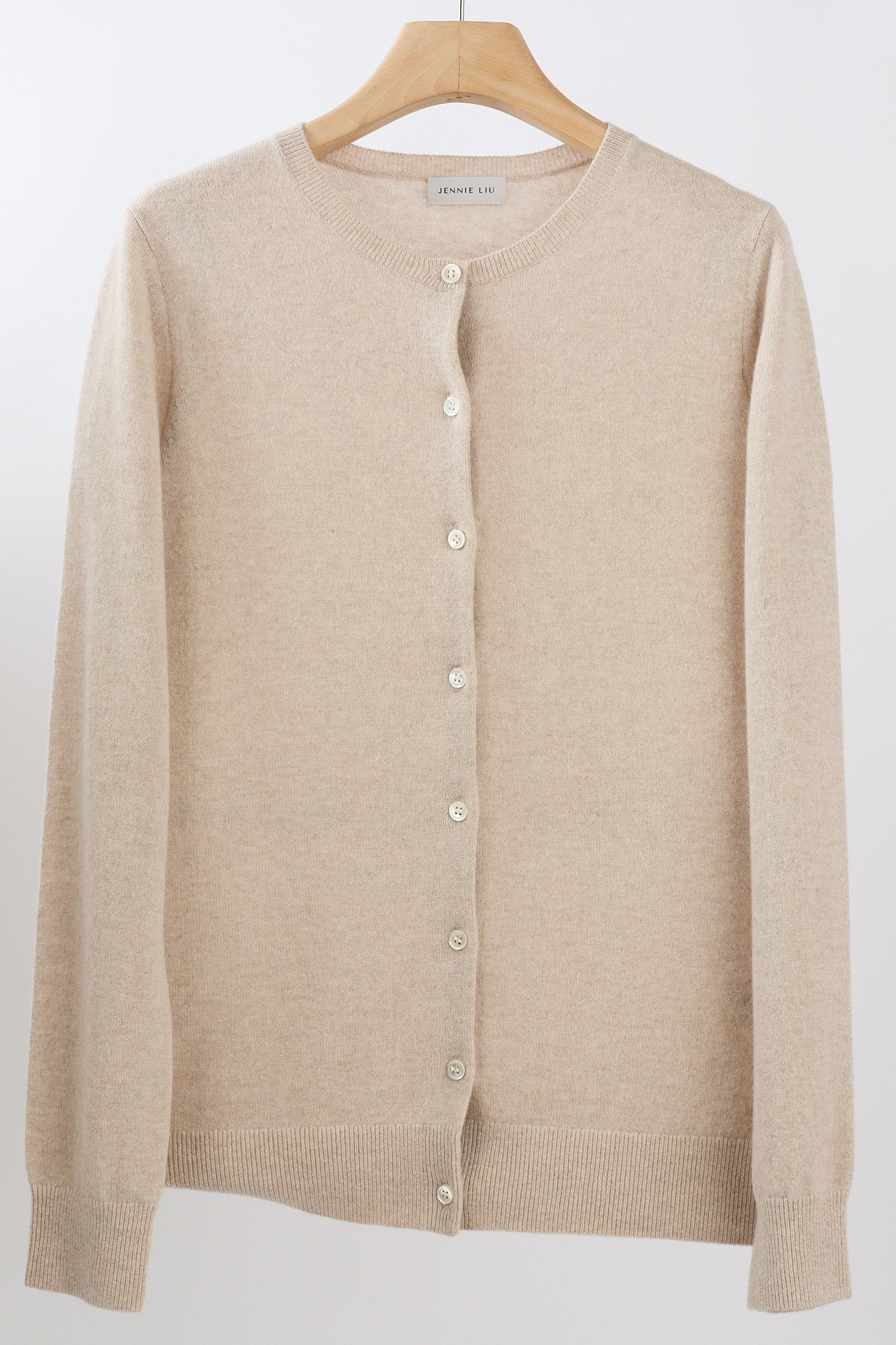 JENNIE LIU Women's 100% Cashmere Button Front Long Sleeve Crewneck Cardigan Sweater