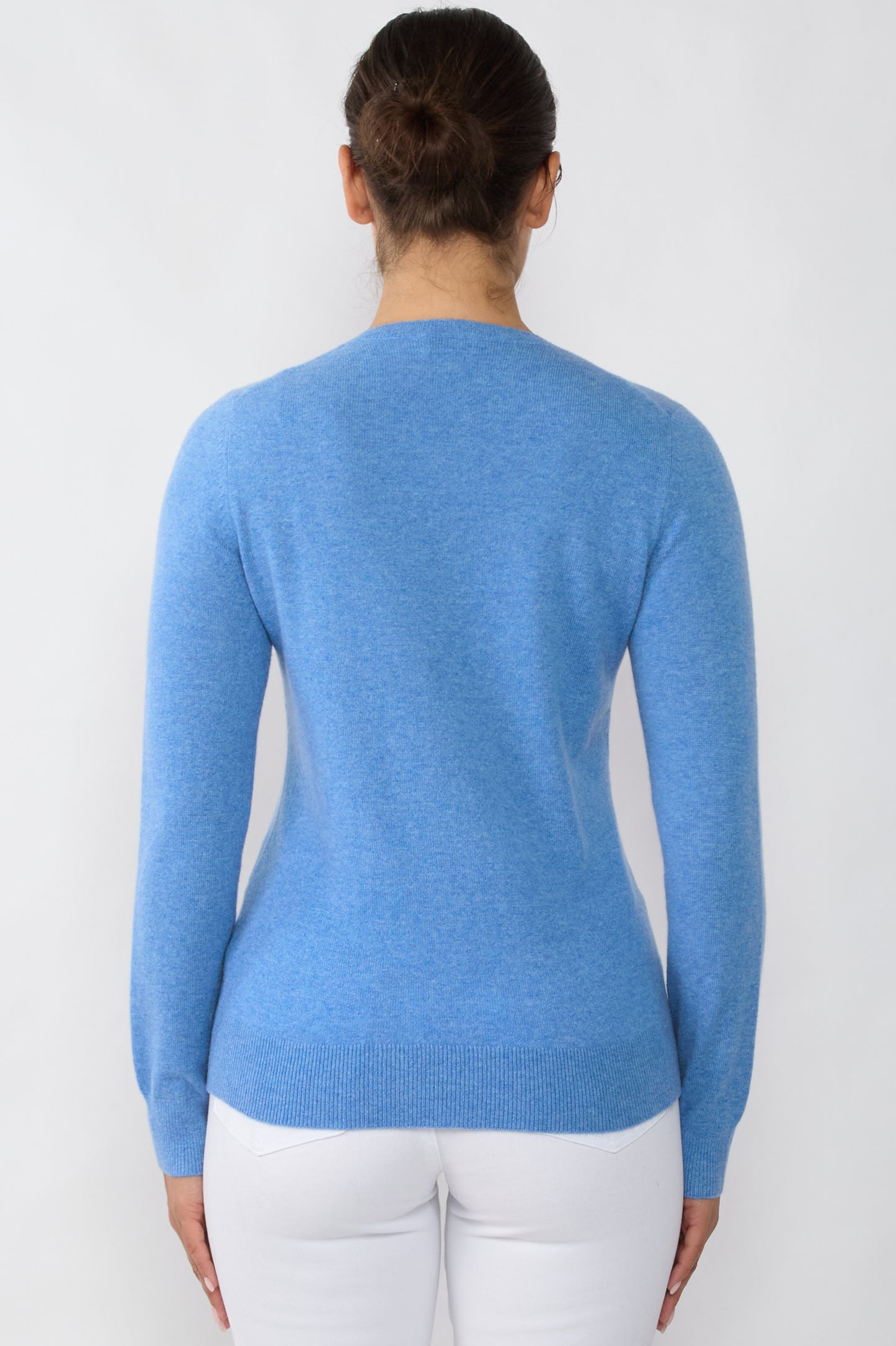 JENNIE LIU Women's 100% Cashmere Button Front Long Sleeve Crewneck Cardigan Sweater