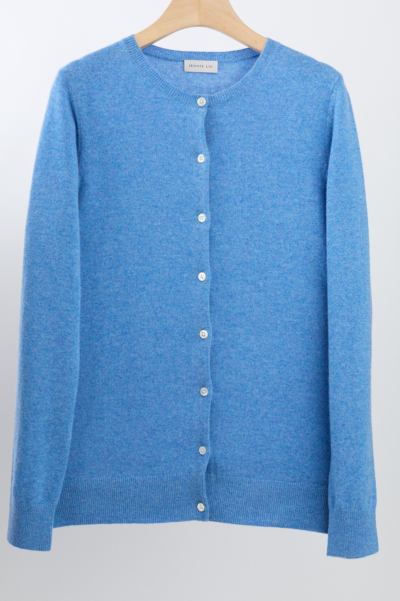 JENNIE LIU Women's 100% Cashmere Button Front Long Sleeve Crewneck Cardigan Sweater