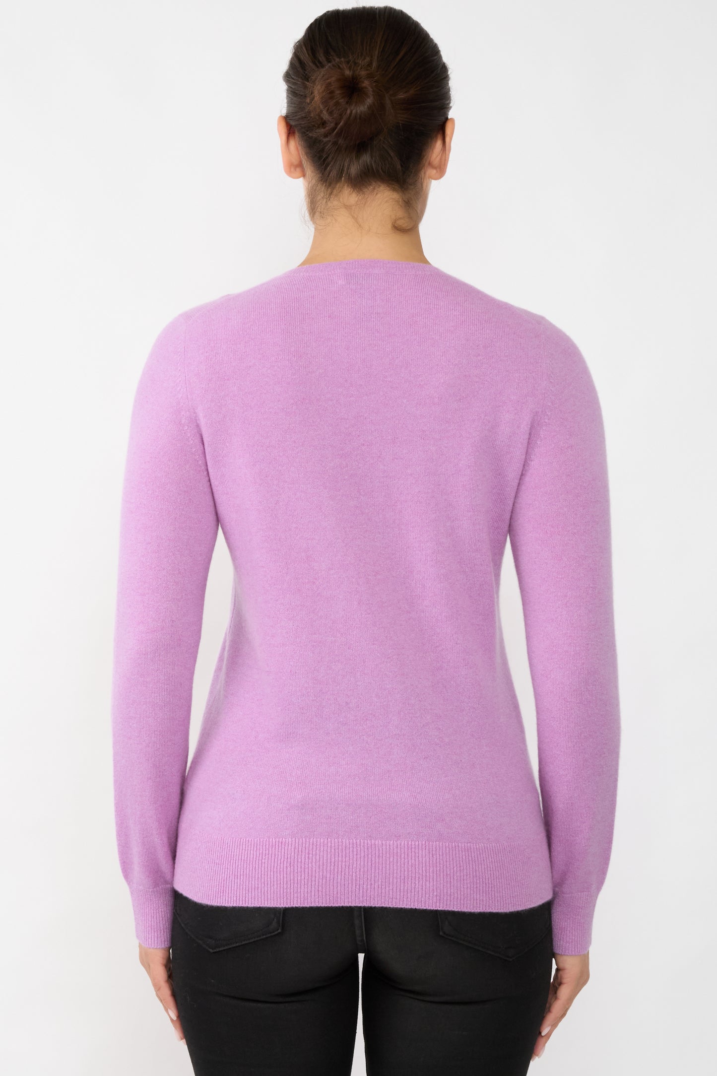 JENNIE LIU Women's 100% Cashmere Button Front Long Sleeve Crewneck Cardigan Sweater