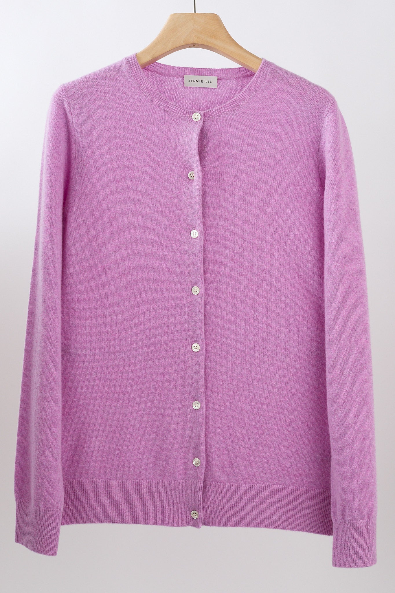 JENNIE LIU Women's 100% Cashmere Button Front Long Sleeve Crewneck Cardigan Sweater