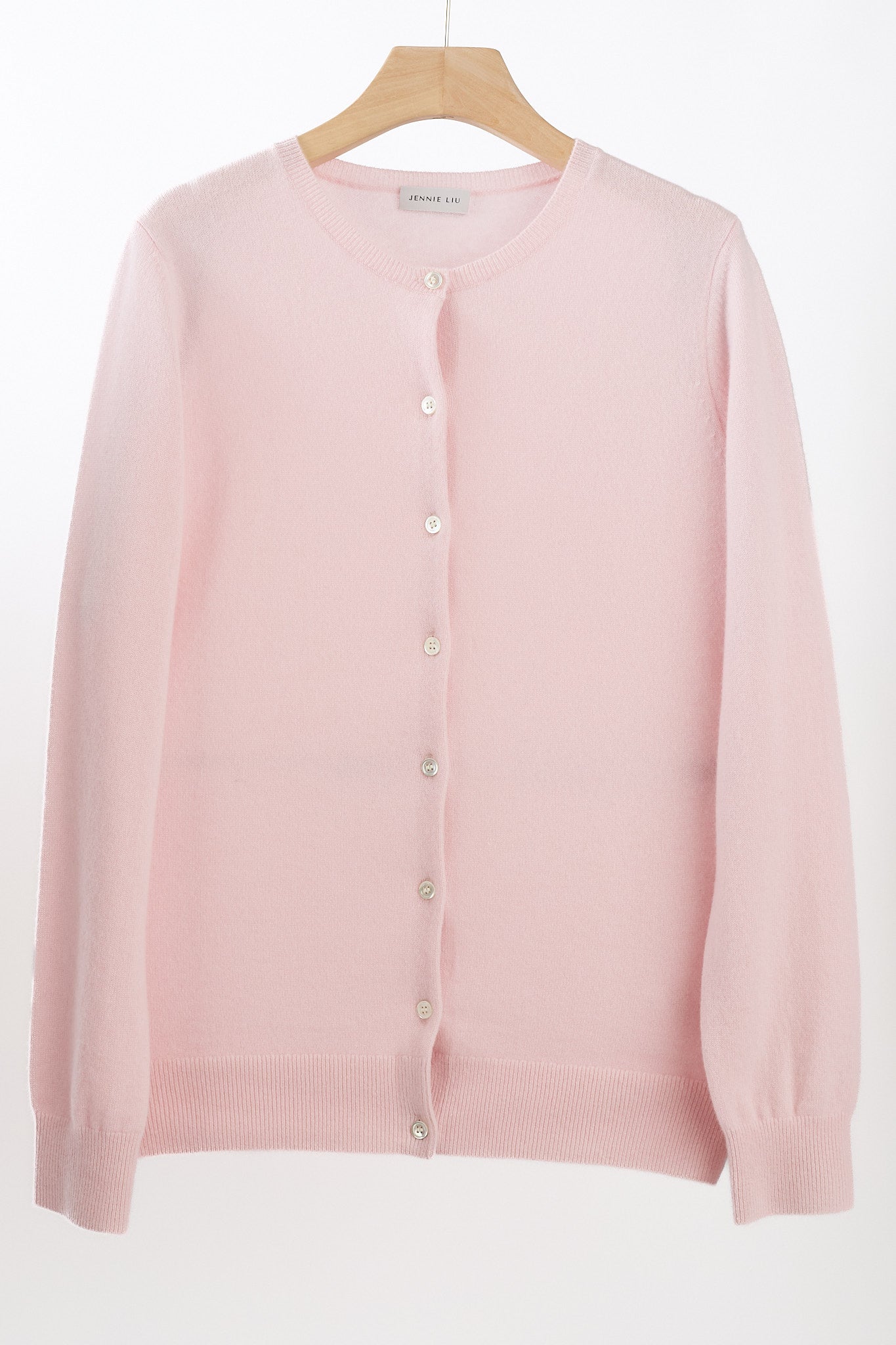 JENNIE LIU Women's 100% Cashmere Button Front Long Sleeve Crewneck Cardigan Sweater