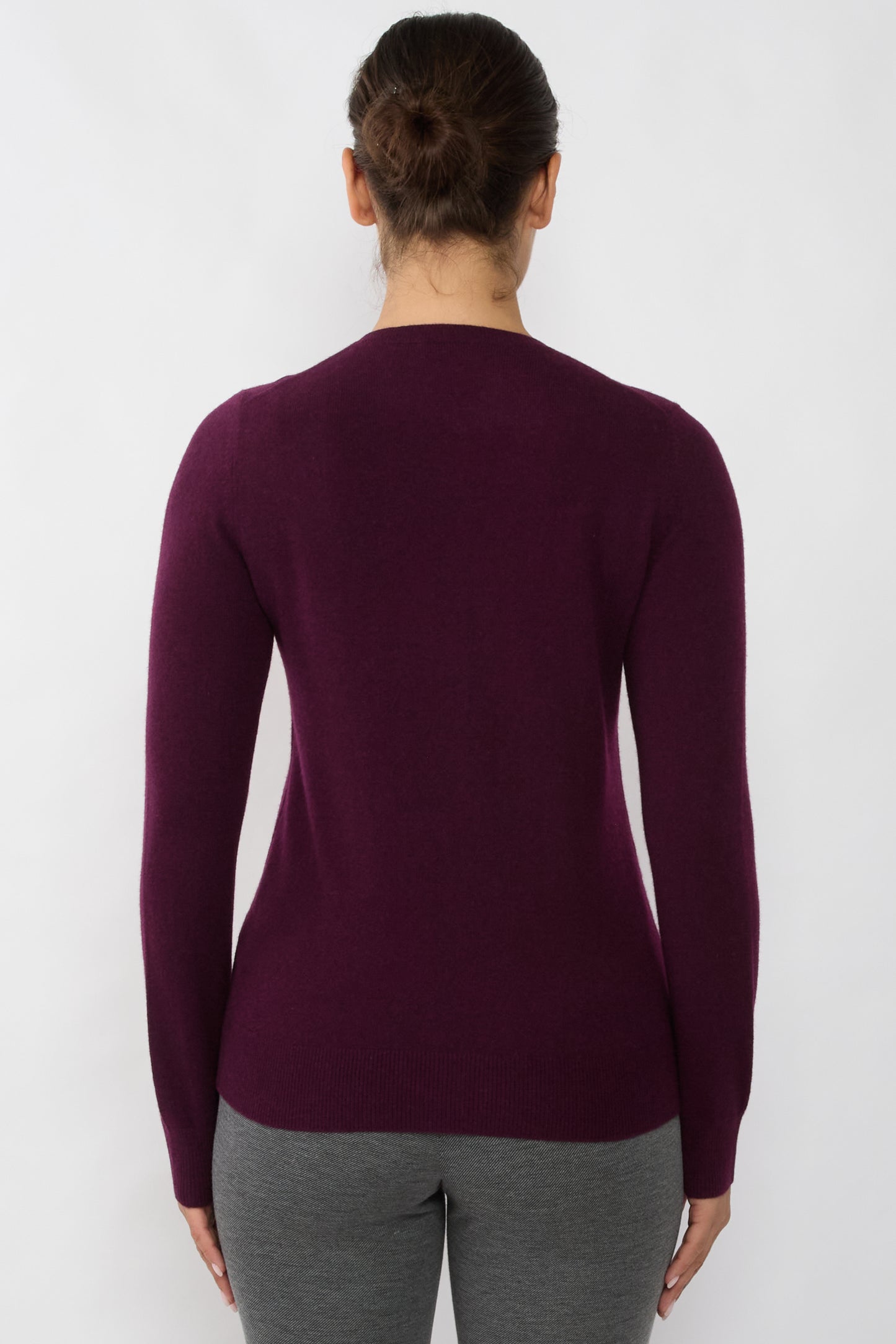 JENNIE LIU Women's 100% Cashmere Button Front Long Sleeve Crewneck Cardigan Sweater