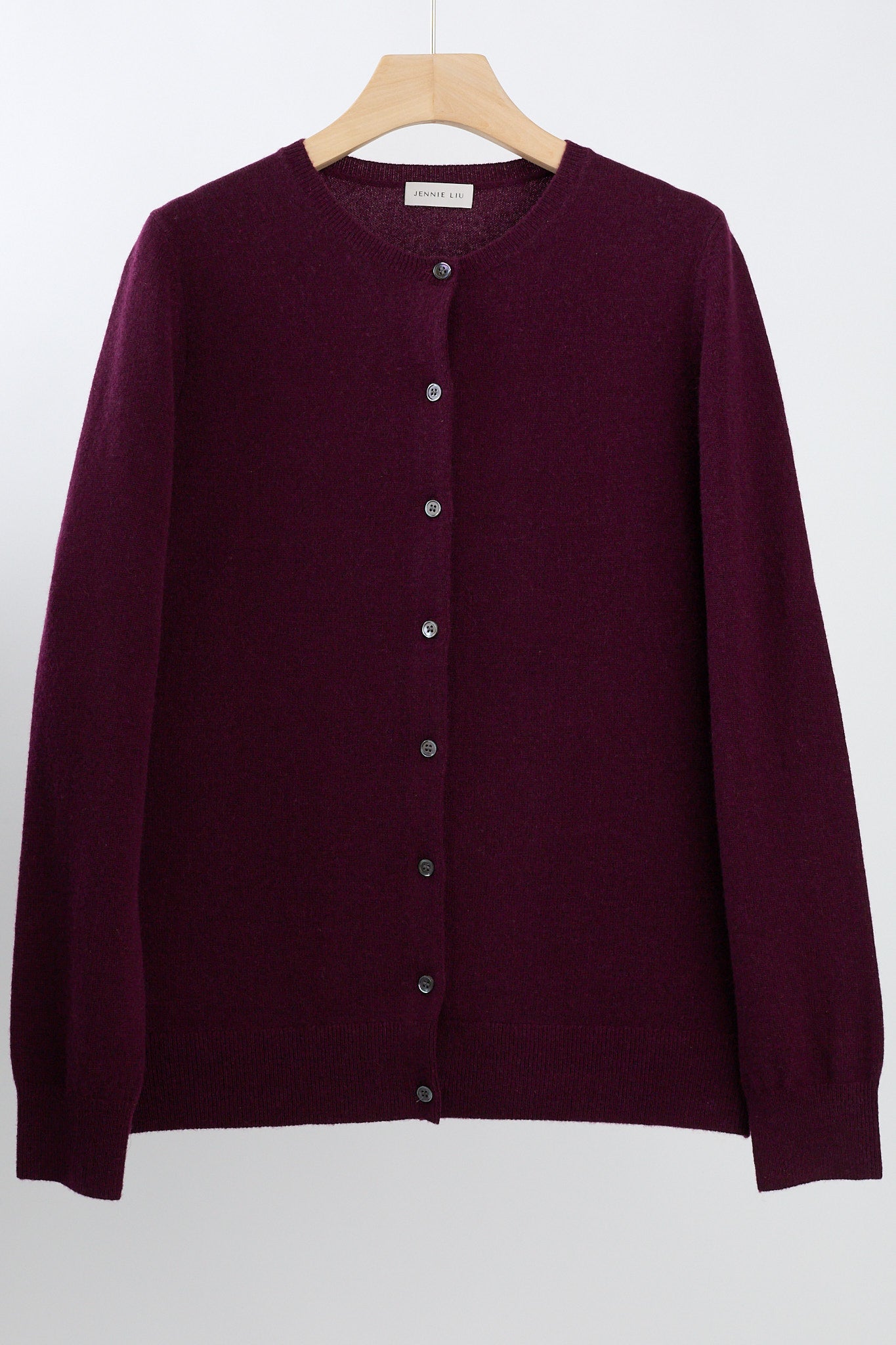 JENNIE LIU Women's 100% Cashmere Button Front Long Sleeve Crewneck Cardigan Sweater