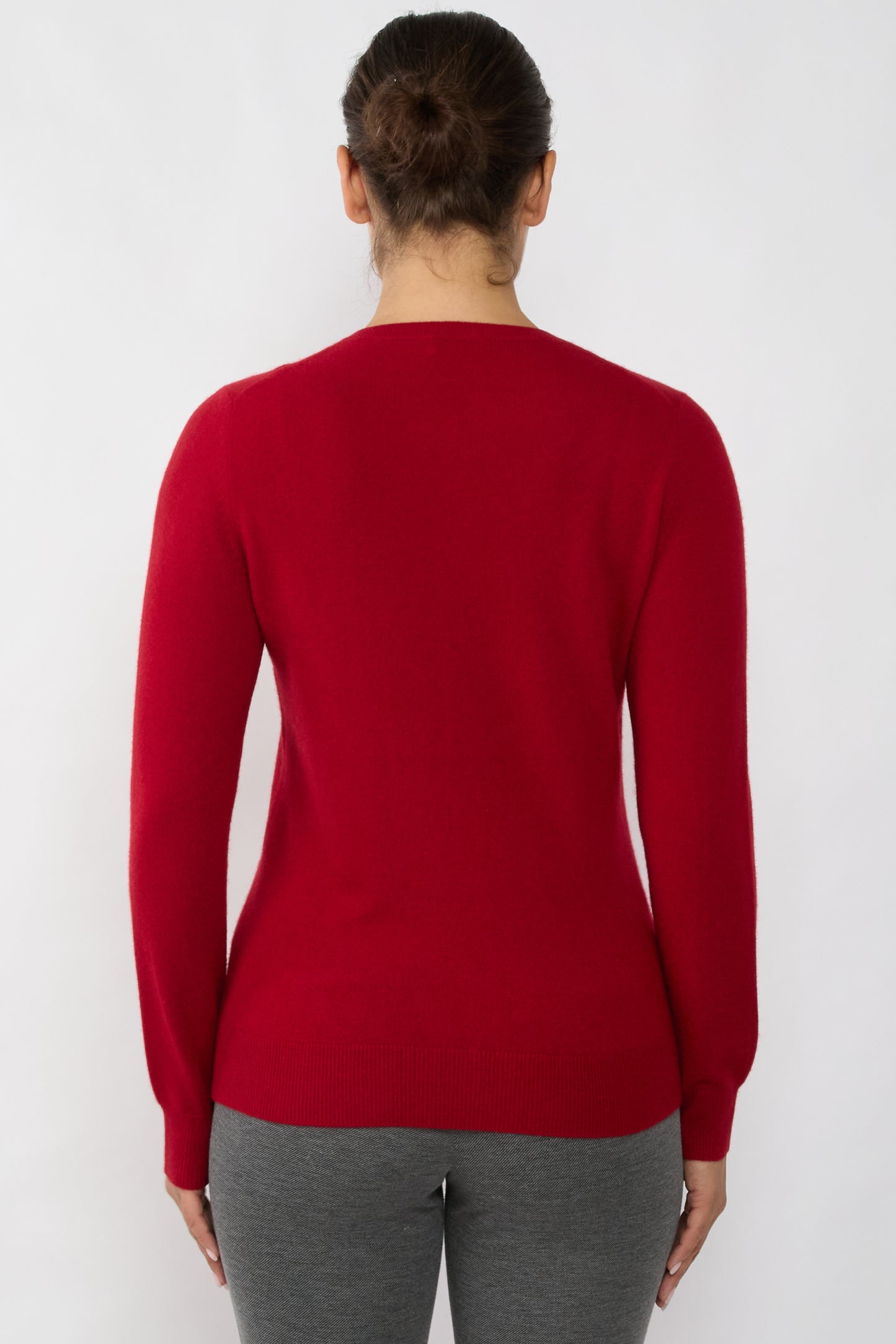 JENNIE LIU Women's 100% Cashmere Button Front Long Sleeve Crewneck Cardigan Sweater