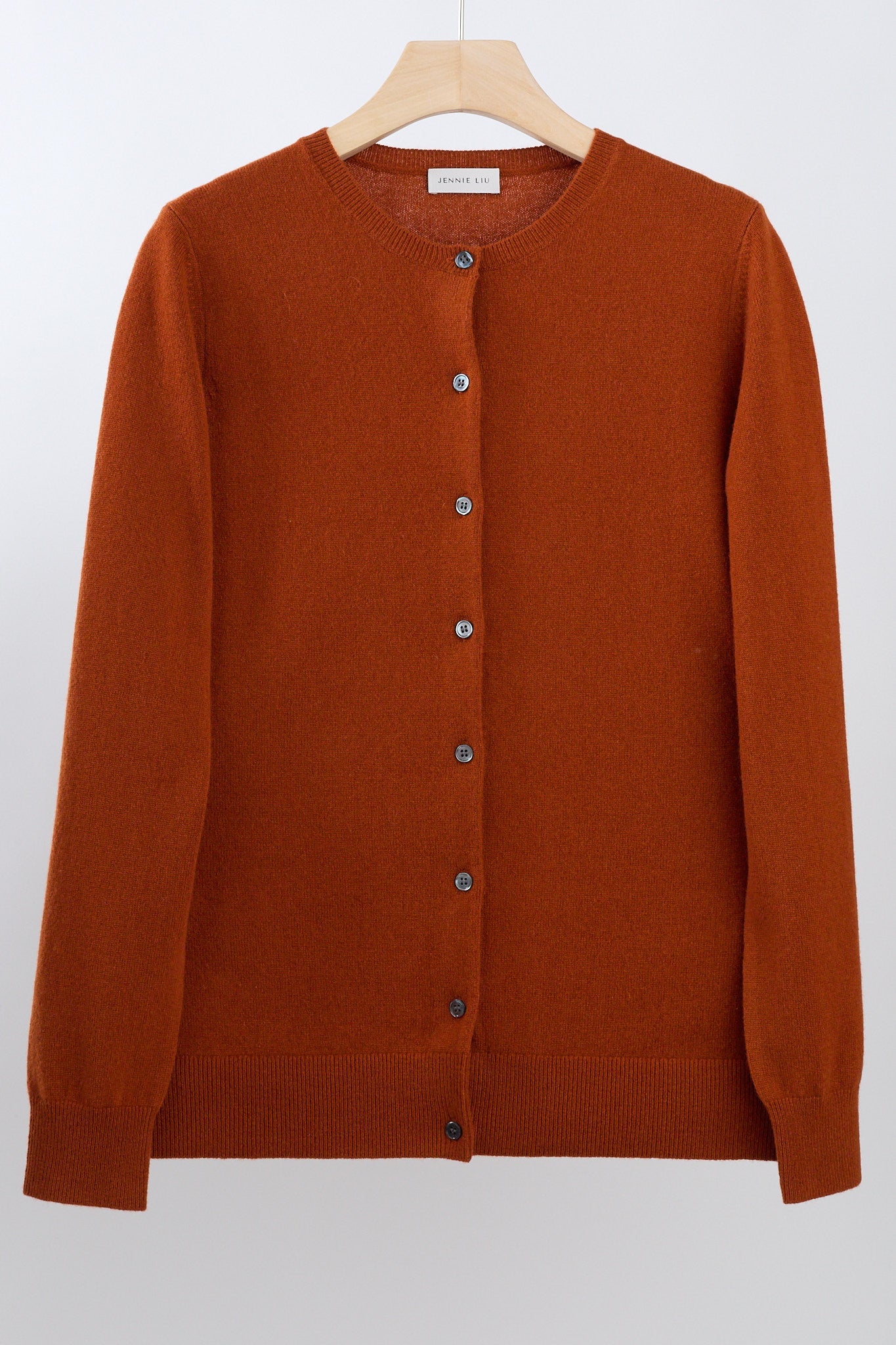 JENNIE LIU Women's 100% Cashmere Button Front Long Sleeve Crewneck Cardigan Sweater