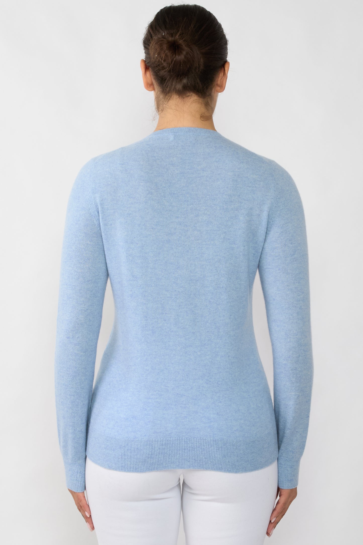 JENNIE LIU Women's 100% Cashmere Button Front Long Sleeve Crewneck Cardigan Sweater