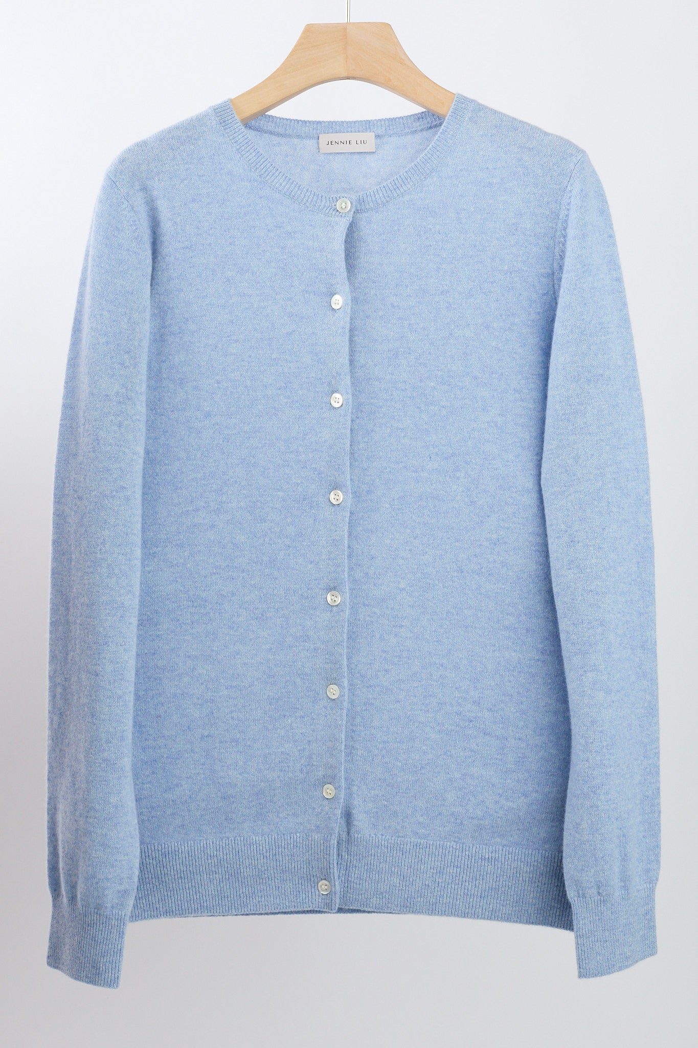 JENNIE LIU Women's 100% Cashmere Button Front Long Sleeve Crewneck Cardigan Sweater