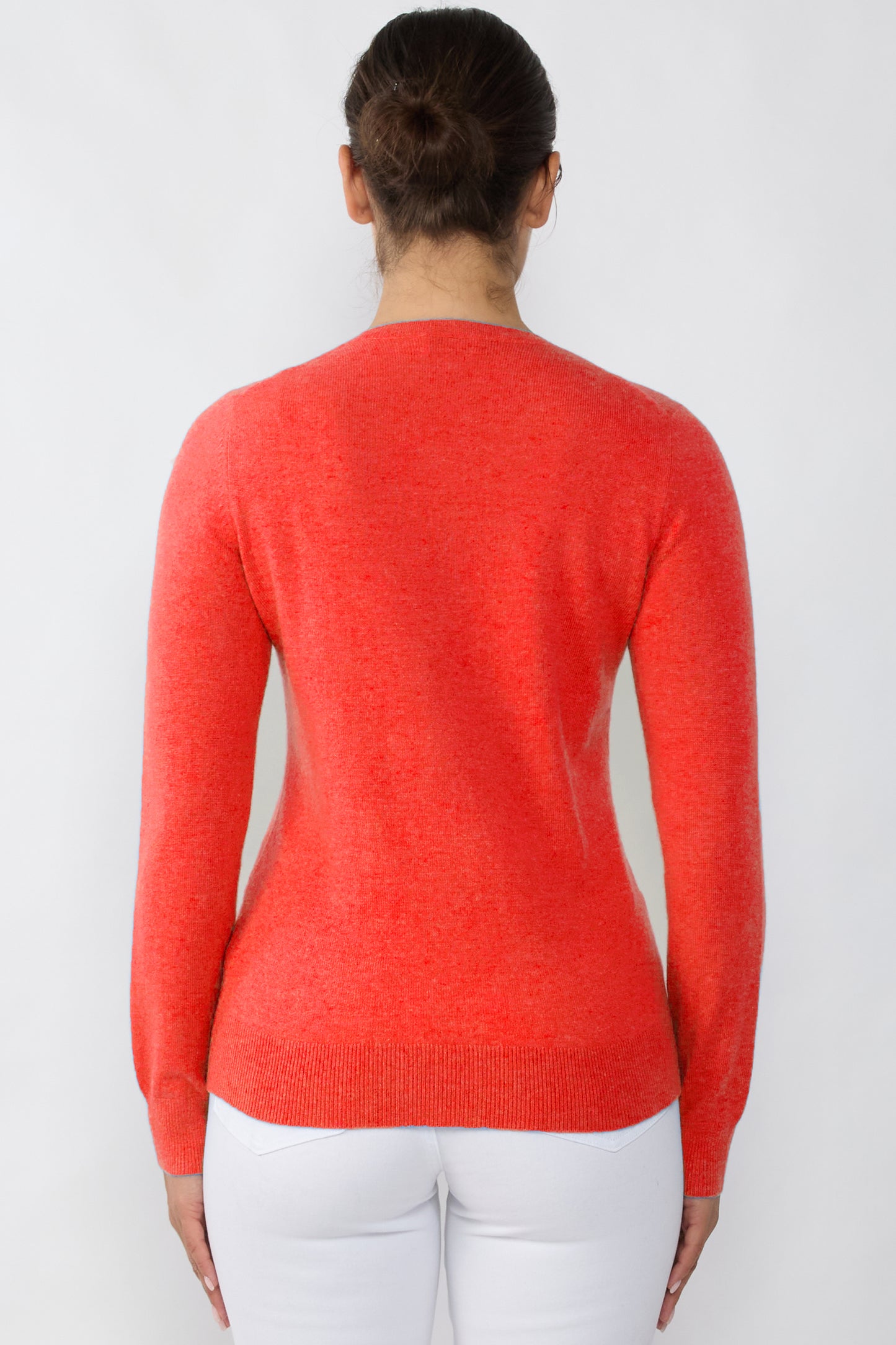 JENNIE LIU Women's 100% Cashmere Button Front Long Sleeve Crewneck Cardigan Sweater