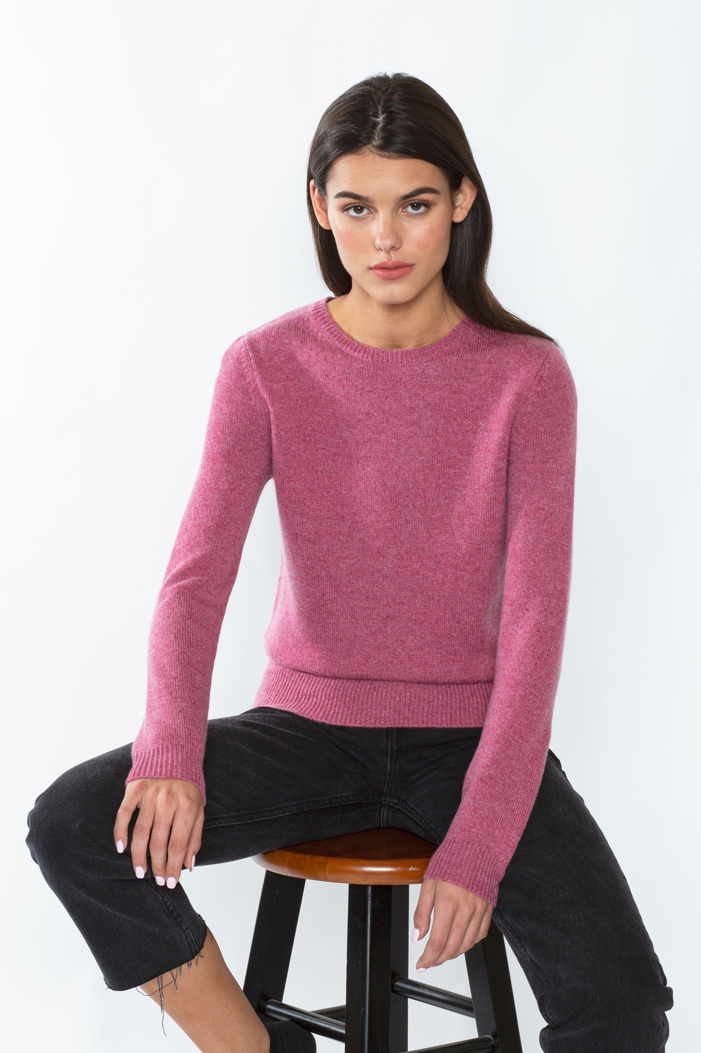 JENNIE LIU 100% Pure Cashmere 4-ply Extra Cozy Long Sleeve Crew Neck Sweater