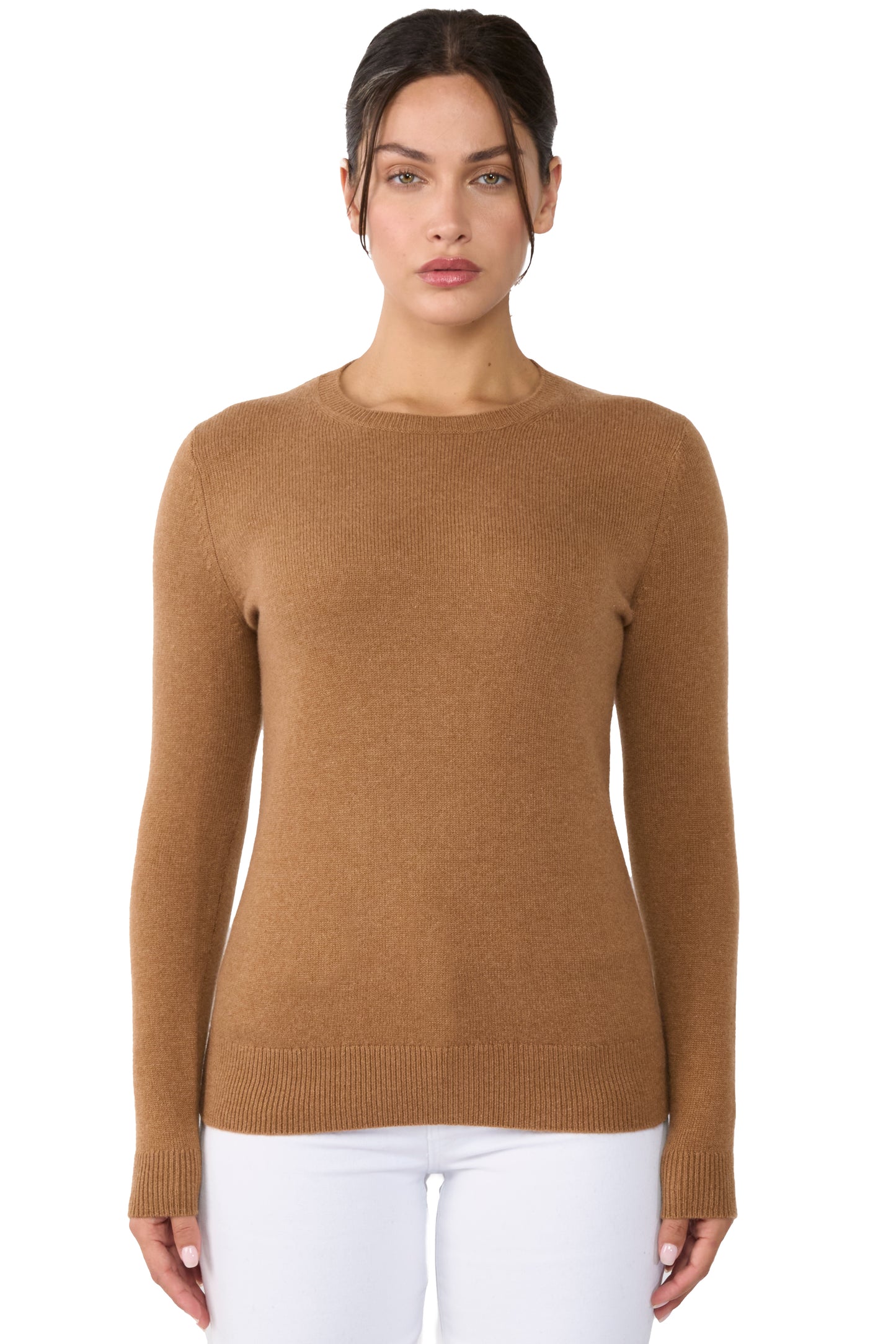 JENNIE LIU 100% Pure Cashmere 4-ply Extra Cozy Long Sleeve Crew Neck Sweater
