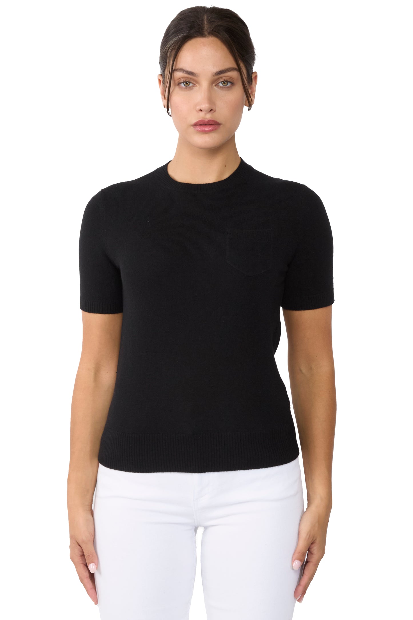 JENNIE LIU Womens 100% Cashmere Crewneck Short Sleeve Sweater