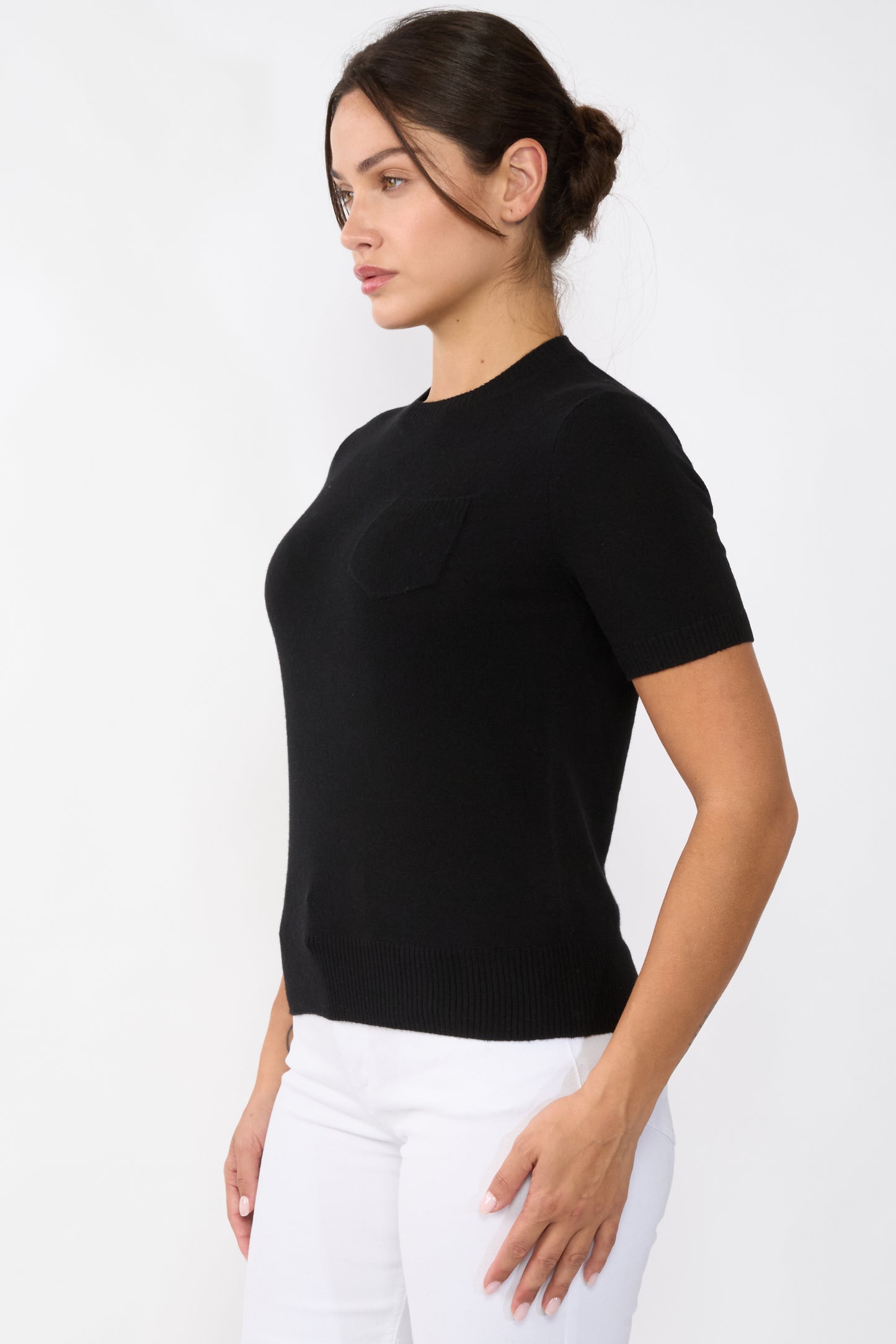 JENNIE LIU Womens 100% Cashmere Crewneck Short Sleeve Sweater