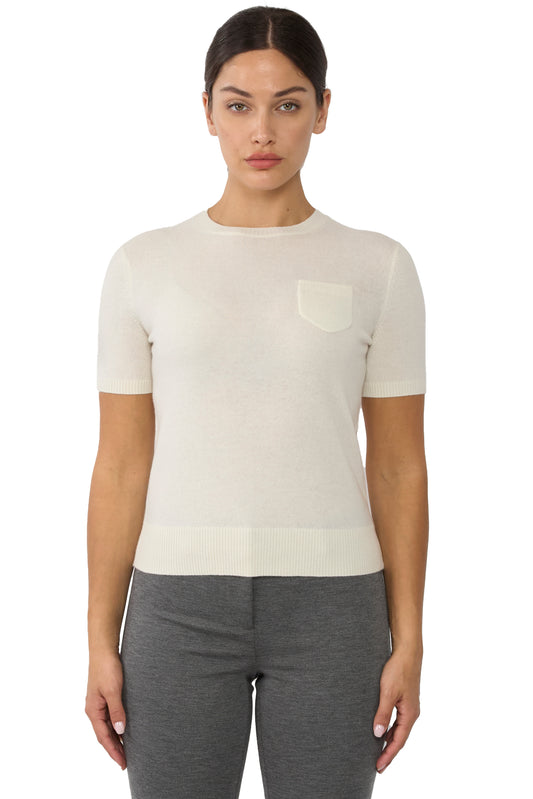 JENNIE LIU Womens 100% Cashmere Crewneck Short Sleeve Sweater