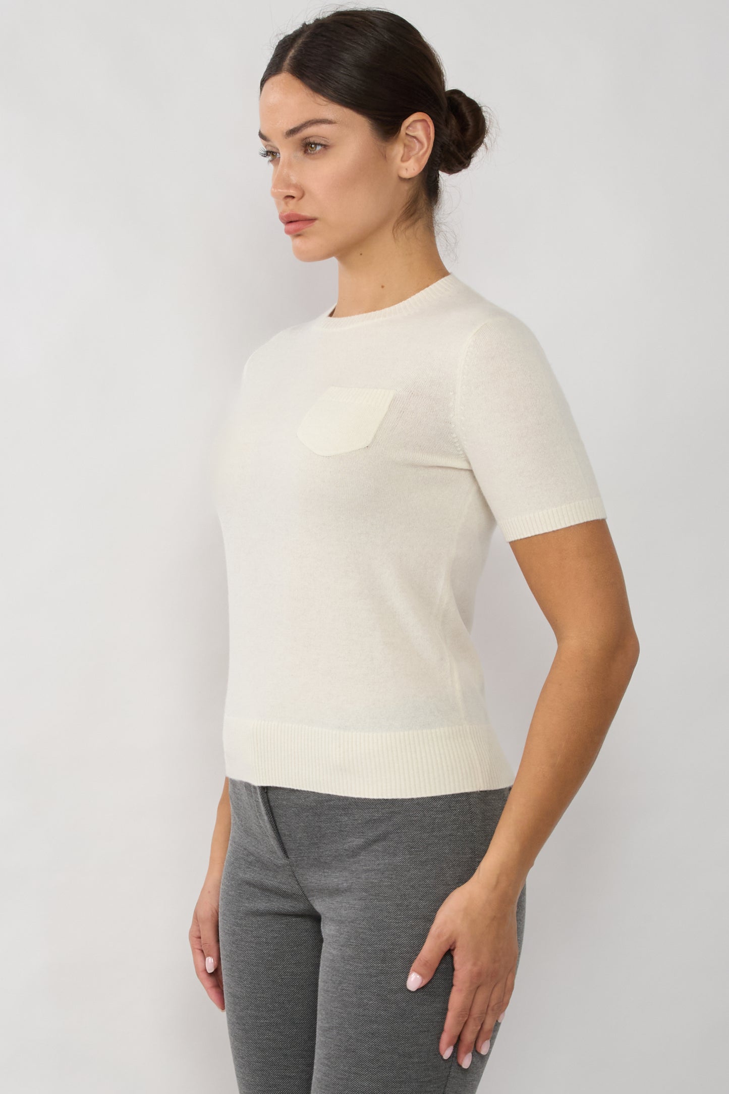 JENNIE LIU Womens 100% Cashmere Crewneck Short Sleeve Sweater
