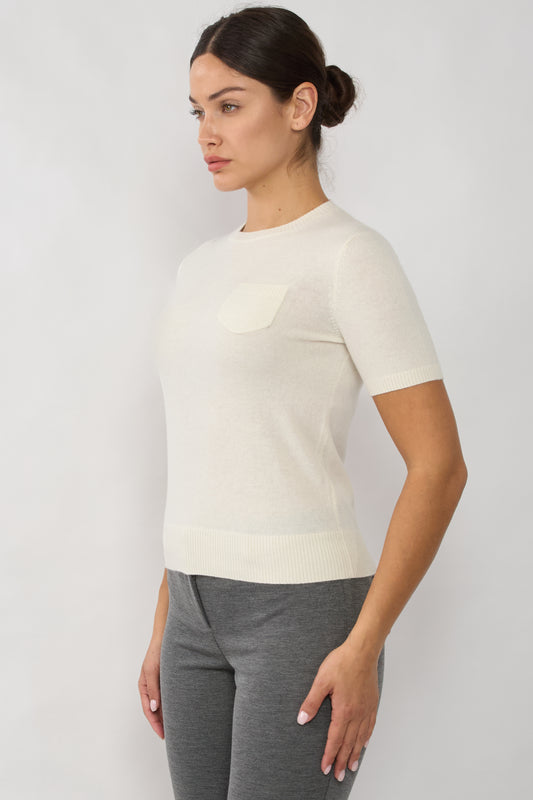 JENNIE LIU Womens 100% Cashmere Crewneck Short Sleeve Sweater