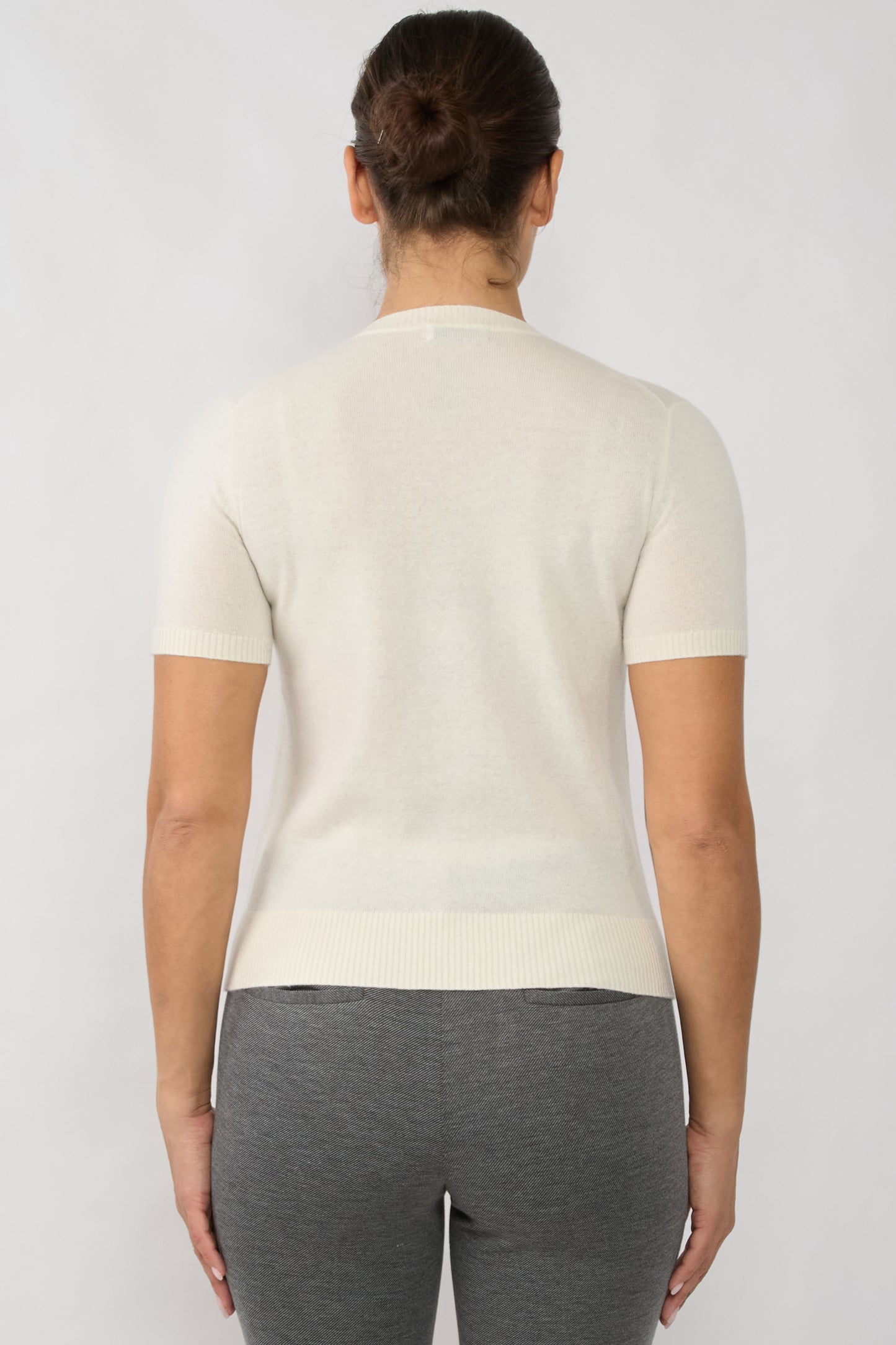 JENNIE LIU Womens 100% Cashmere Crewneck Short Sleeve Sweater