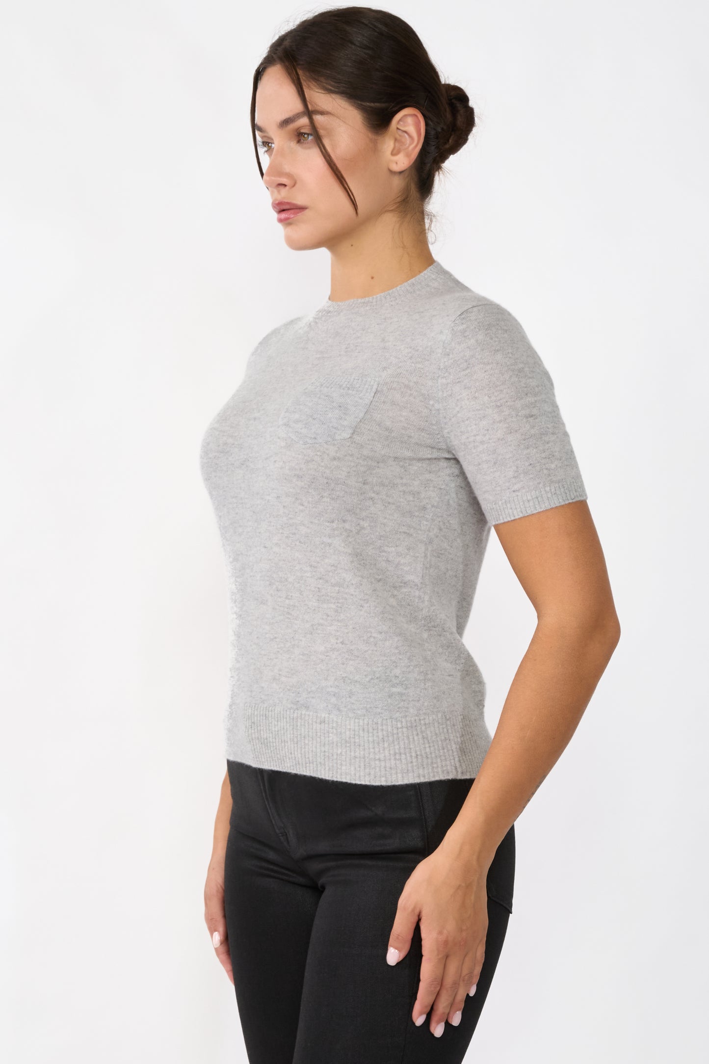 JENNIE LIU Womens 100% Cashmere Crewneck Short Sleeve Sweater
