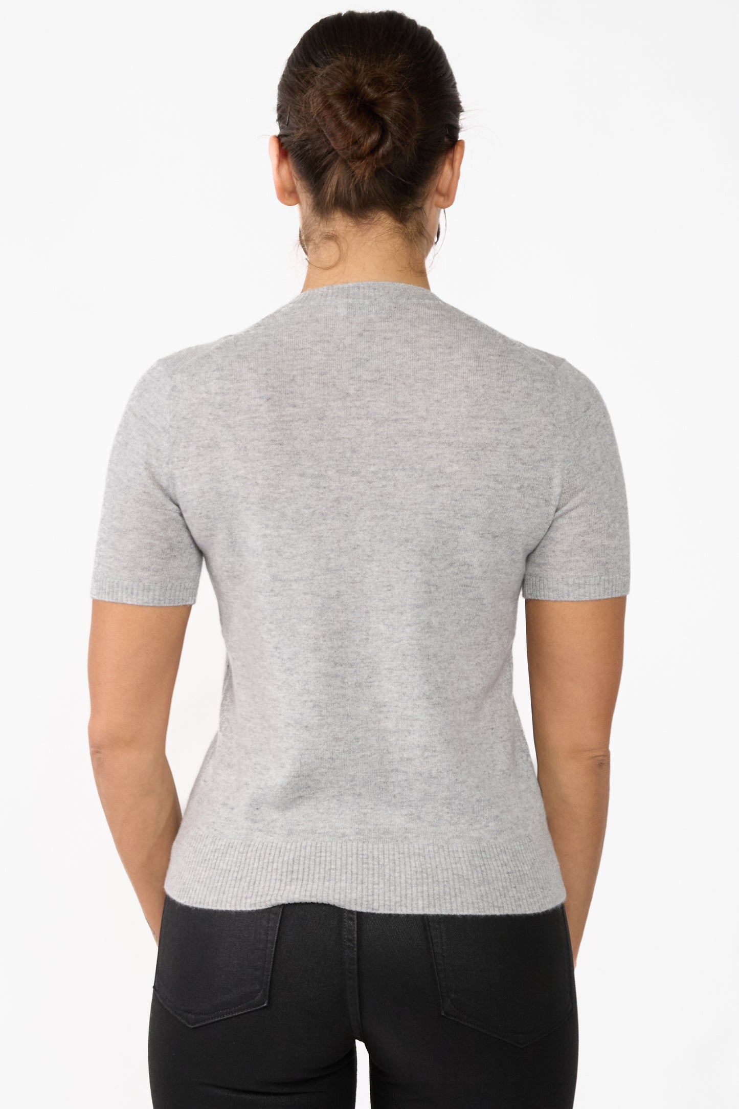 JENNIE LIU Womens 100% Cashmere Crewneck Short Sleeve Sweater