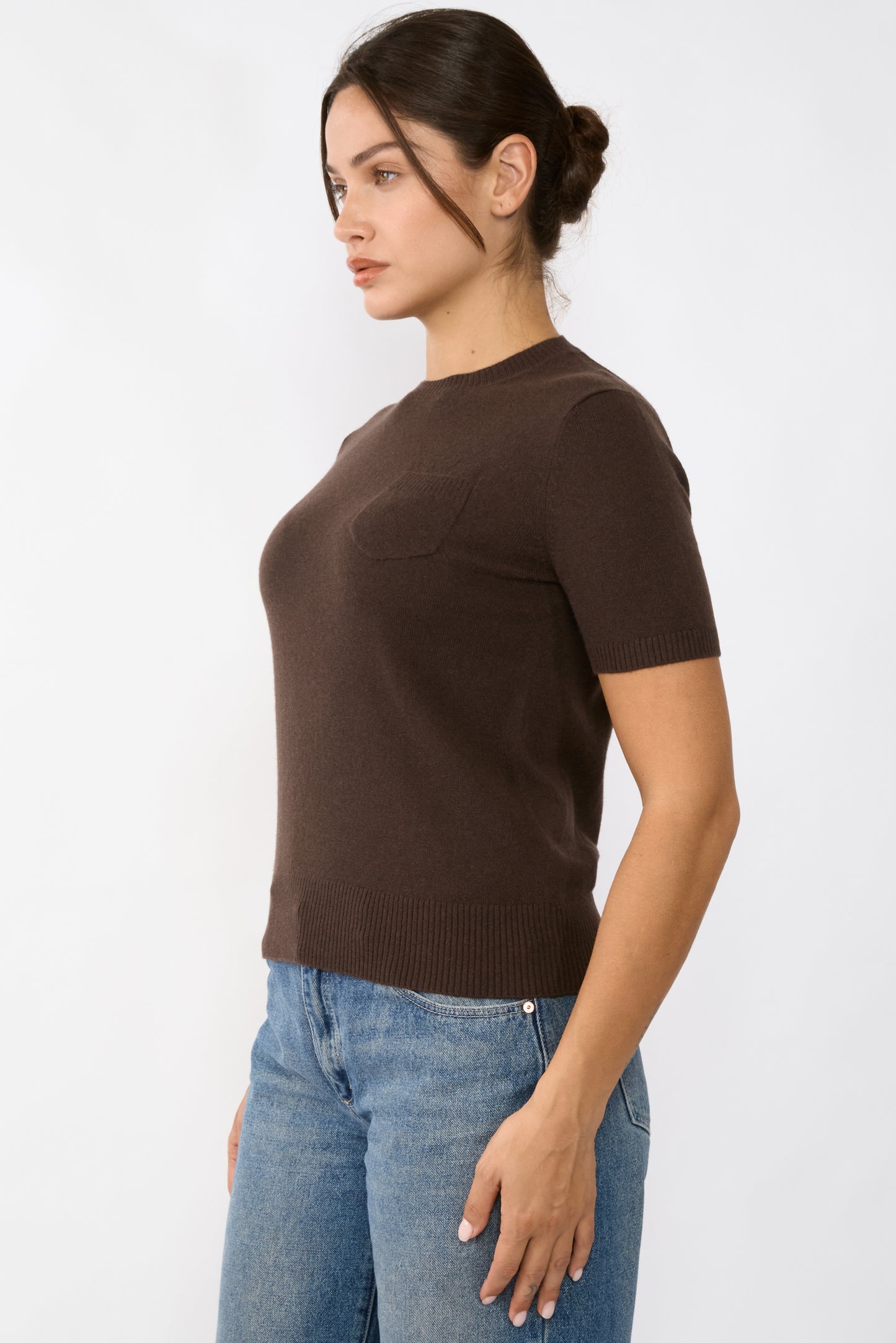 JENNIE LIU Womens 100% Cashmere Crewneck Short Sleeve Sweater