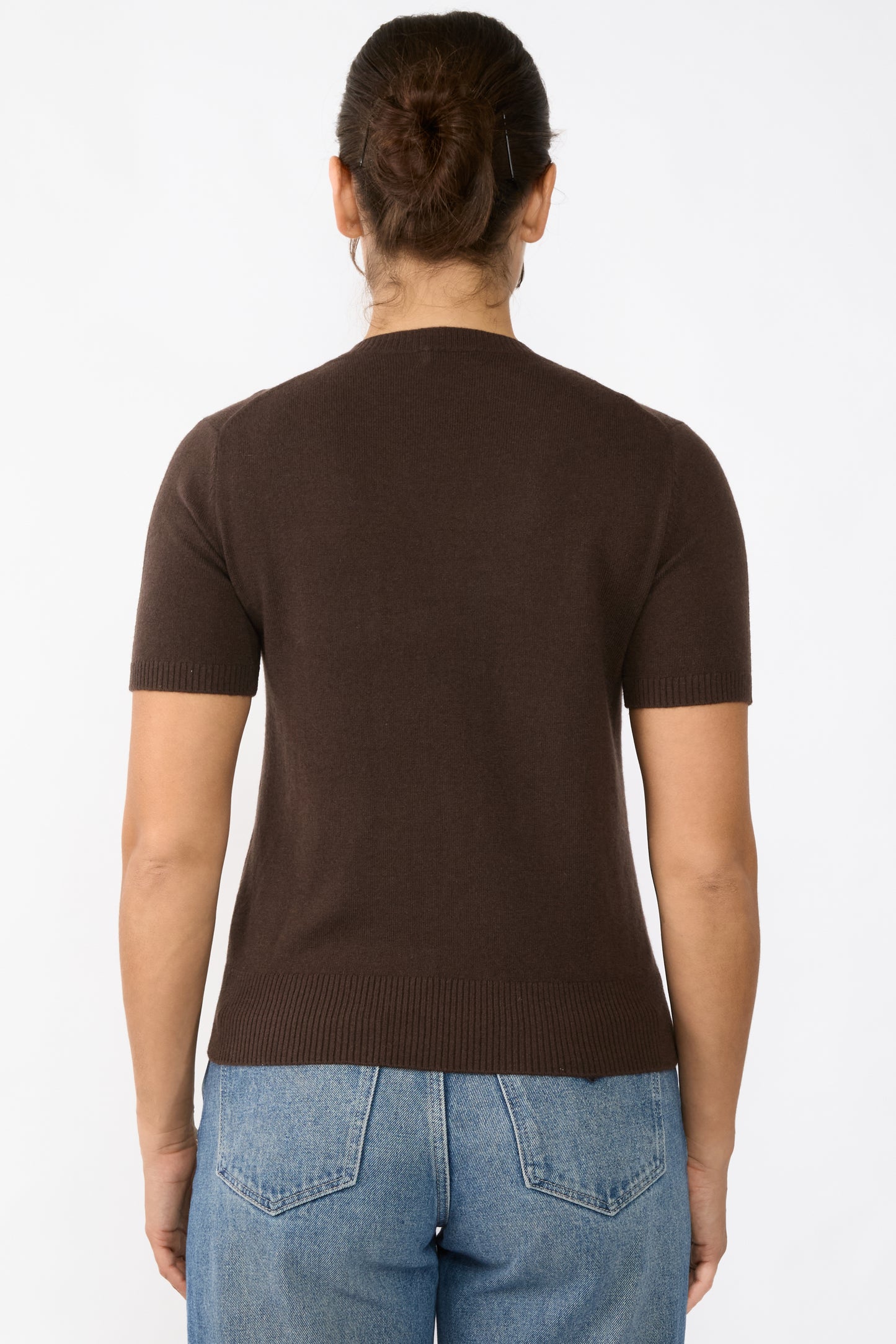 JENNIE LIU Womens 100% Cashmere Crewneck Short Sleeve Sweater