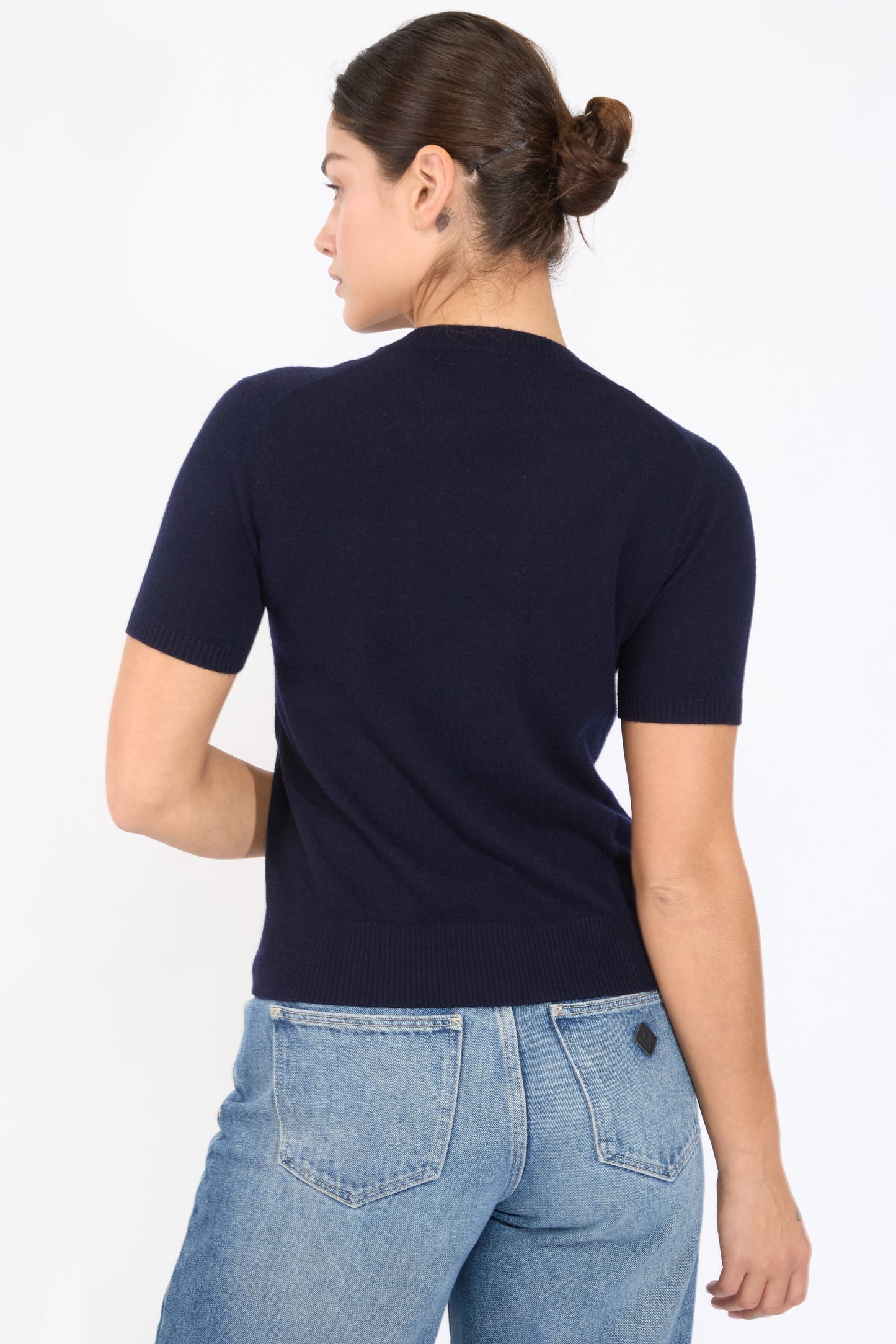 JENNIE LIU Womens 100% Cashmere Crewneck Short Sleeve Sweater