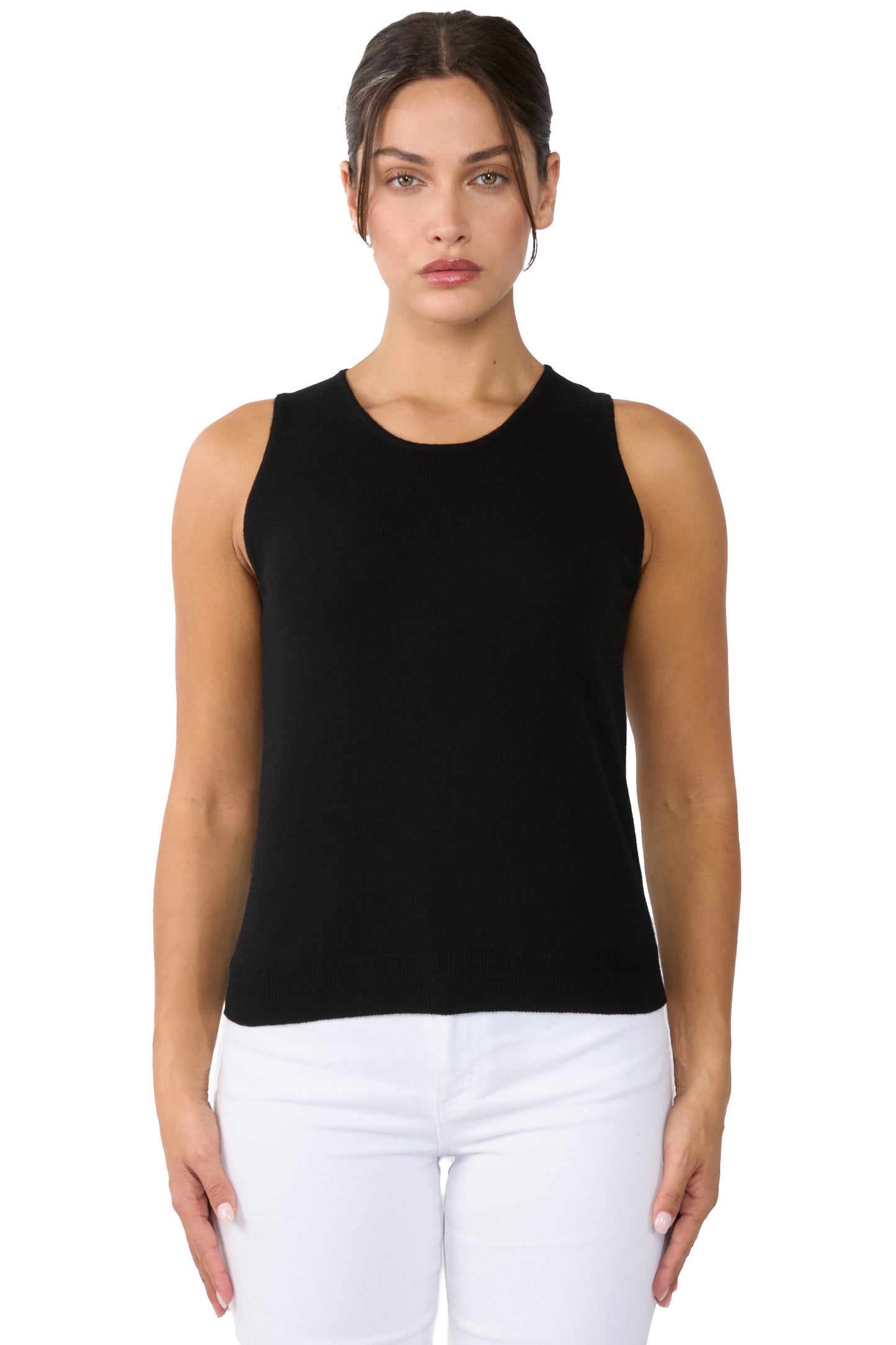 JENNIE LIU 100% Cashmere Tank Tops for Women | Sleeveless Crewneck Sweater Vest