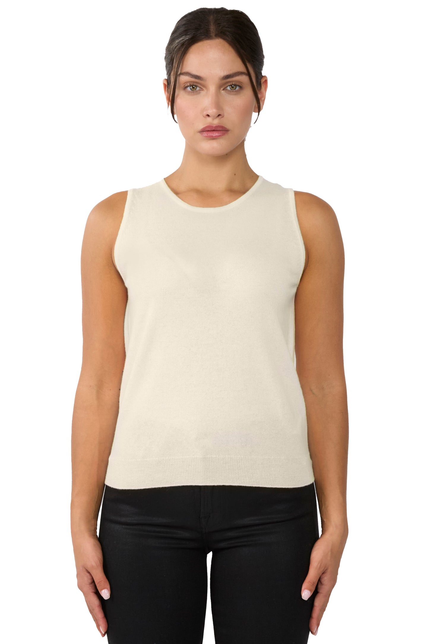 JENNIE LIU 100% Cashmere Tank Tops for Women | Sleeveless Crewneck Sweater Vest