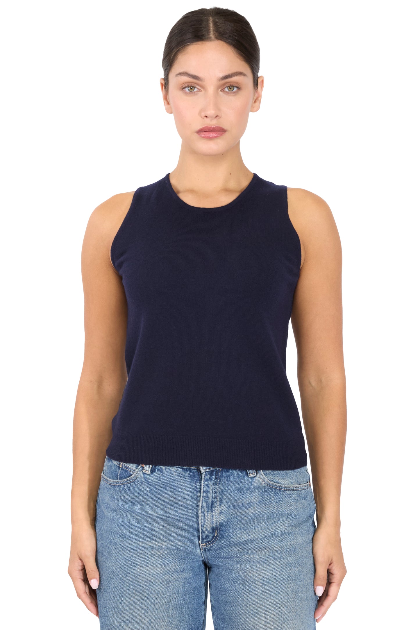 JENNIE LIU 100% Cashmere Tank Tops for Women | Sleeveless Crewneck Sweater Vest