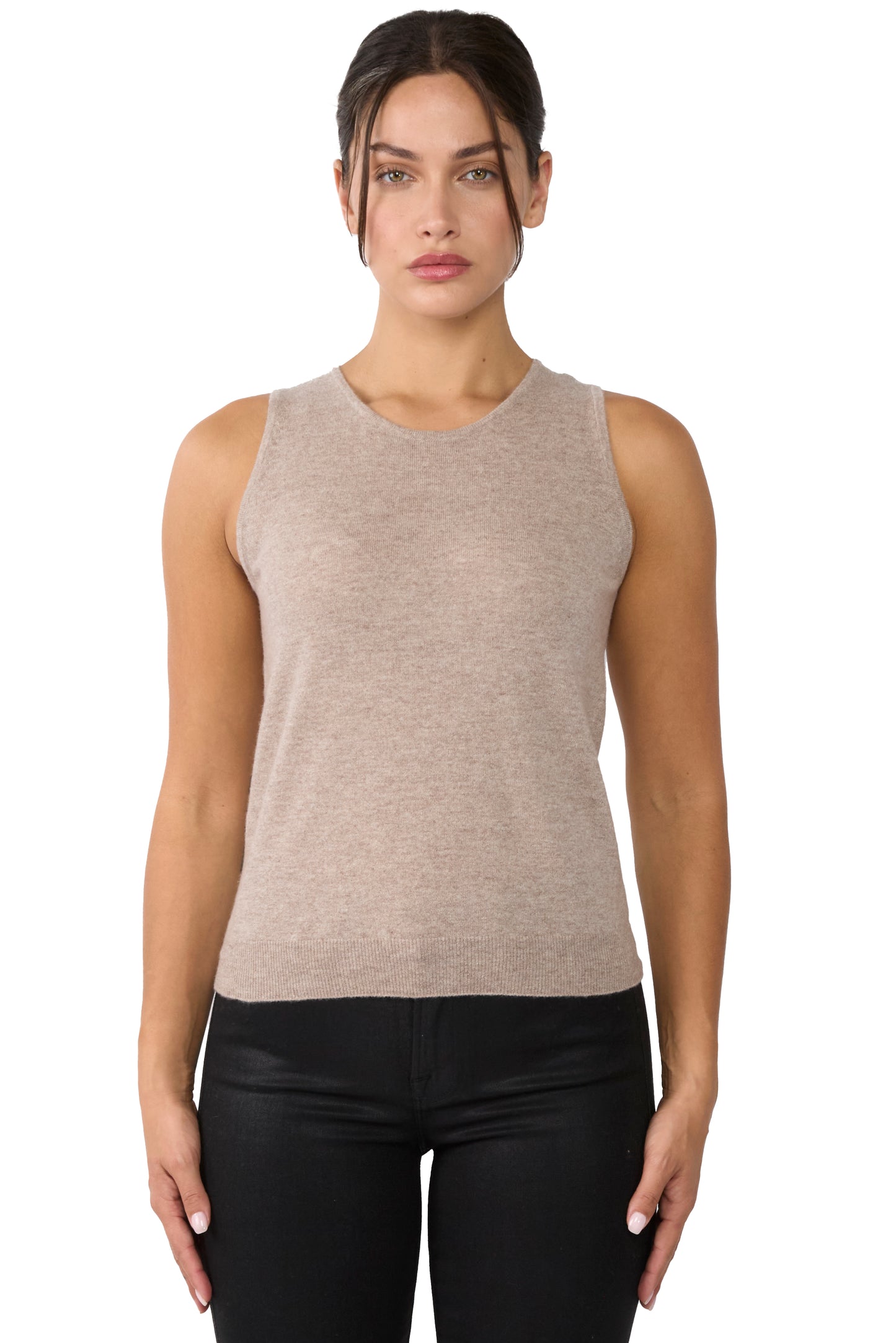 JENNIE LIU 100% Cashmere Tank Tops for Women | Sleeveless Crewneck Sweater Vest