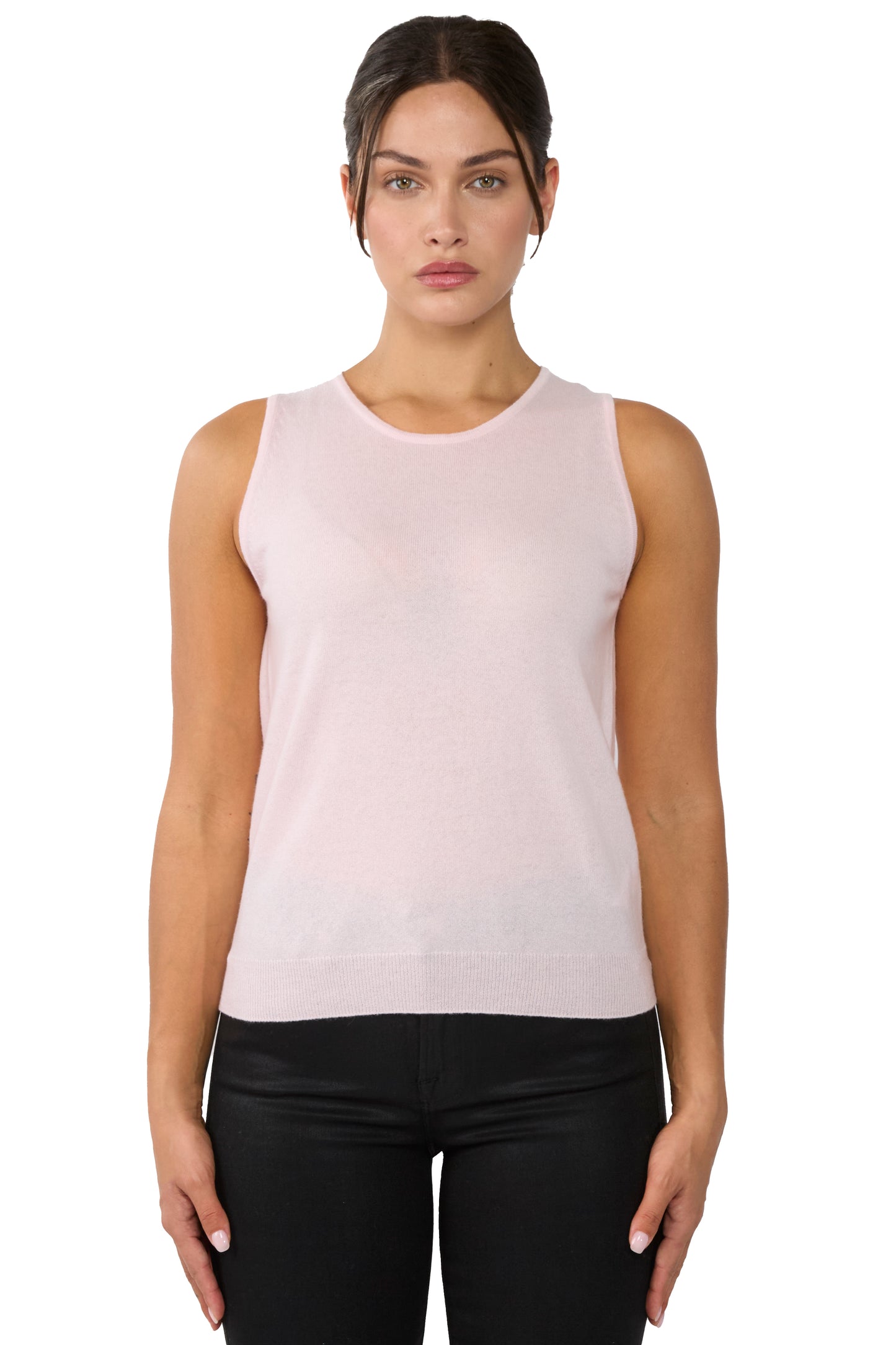 JENNIE LIU 100% Cashmere Tank Tops for Women | Sleeveless Crewneck Sweater Vest