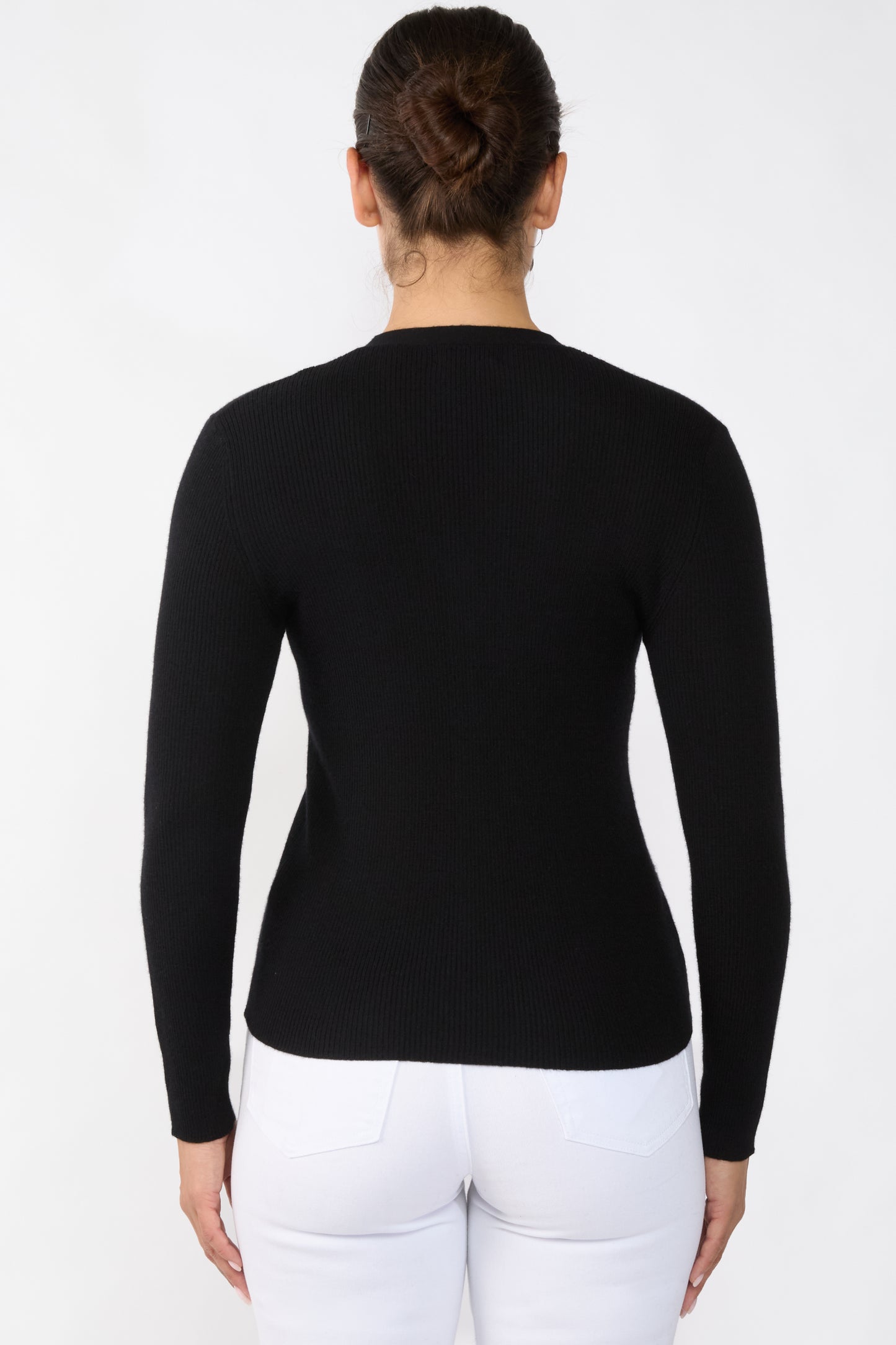 JENNIE LIU Womens 100% Cashmere V-Neck Cardigan Sweater | Ribbed Tissue Weight Cashmere Sweaters for Women