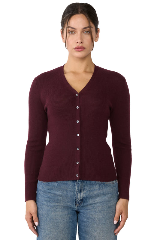 JENNIE LIU Womens 100% Cashmere V-Neck Cardigan Sweater | Ribbed Tissue Weight Cashmere Sweaters for Women