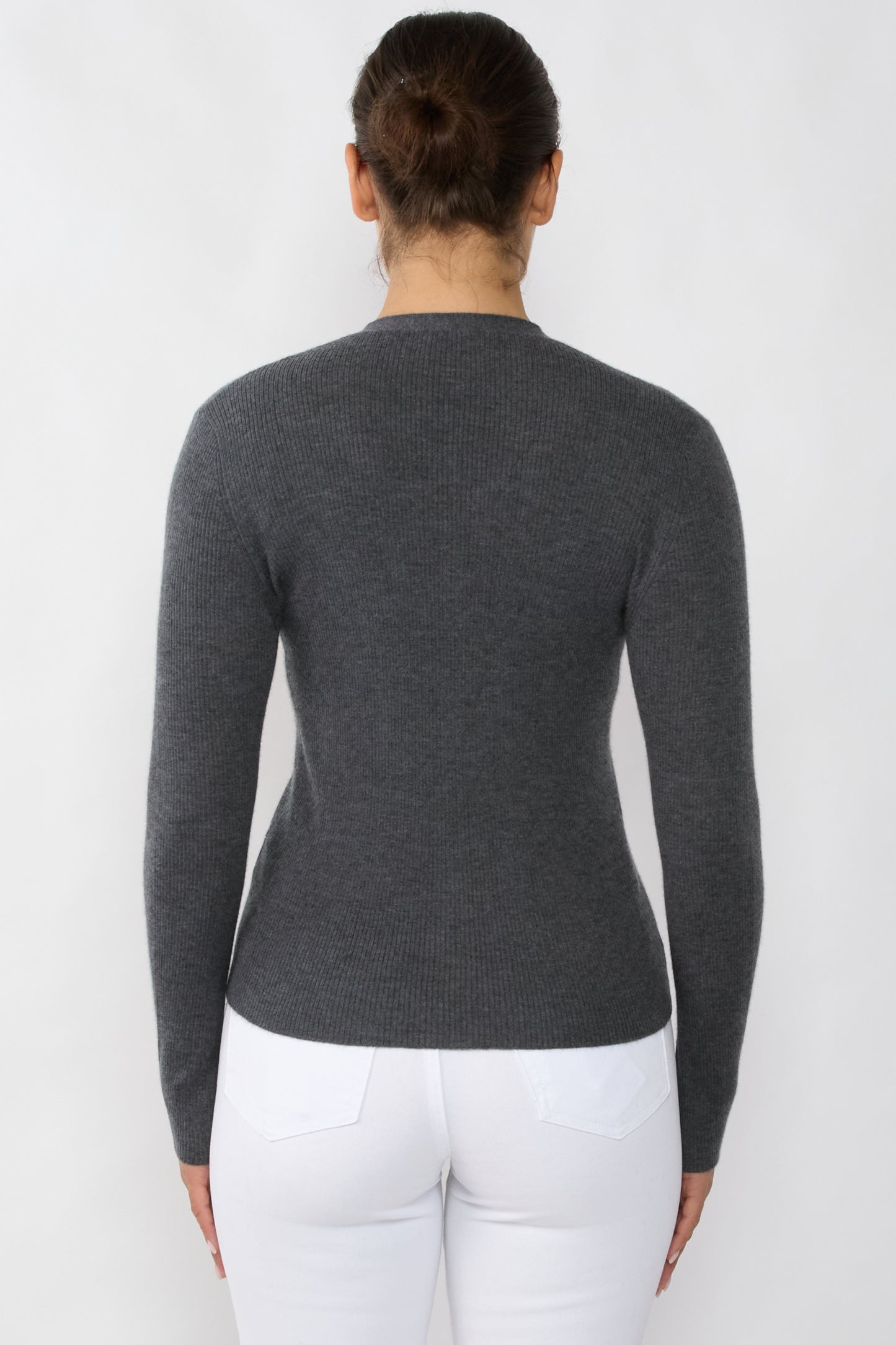 JENNIE LIU Womens 100% Cashmere V-Neck Cardigan Sweater | Ribbed Tissue Weight Cashmere Sweaters for Women