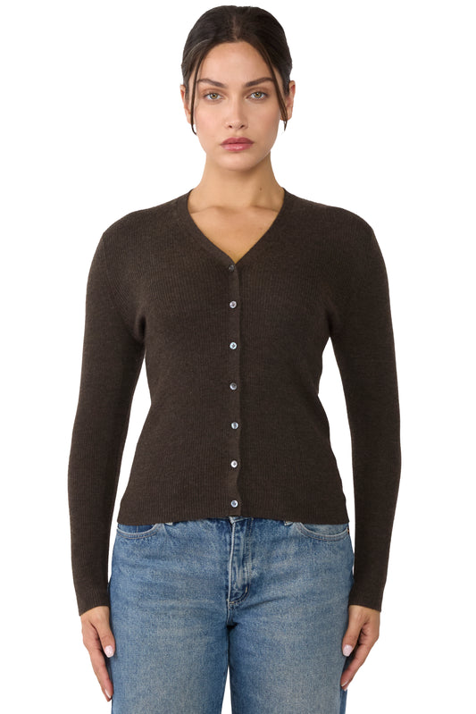 JENNIE LIU Womens 100% Cashmere V-Neck Cardigan Sweater | Ribbed Tissue Weight Cashmere Sweaters for Women