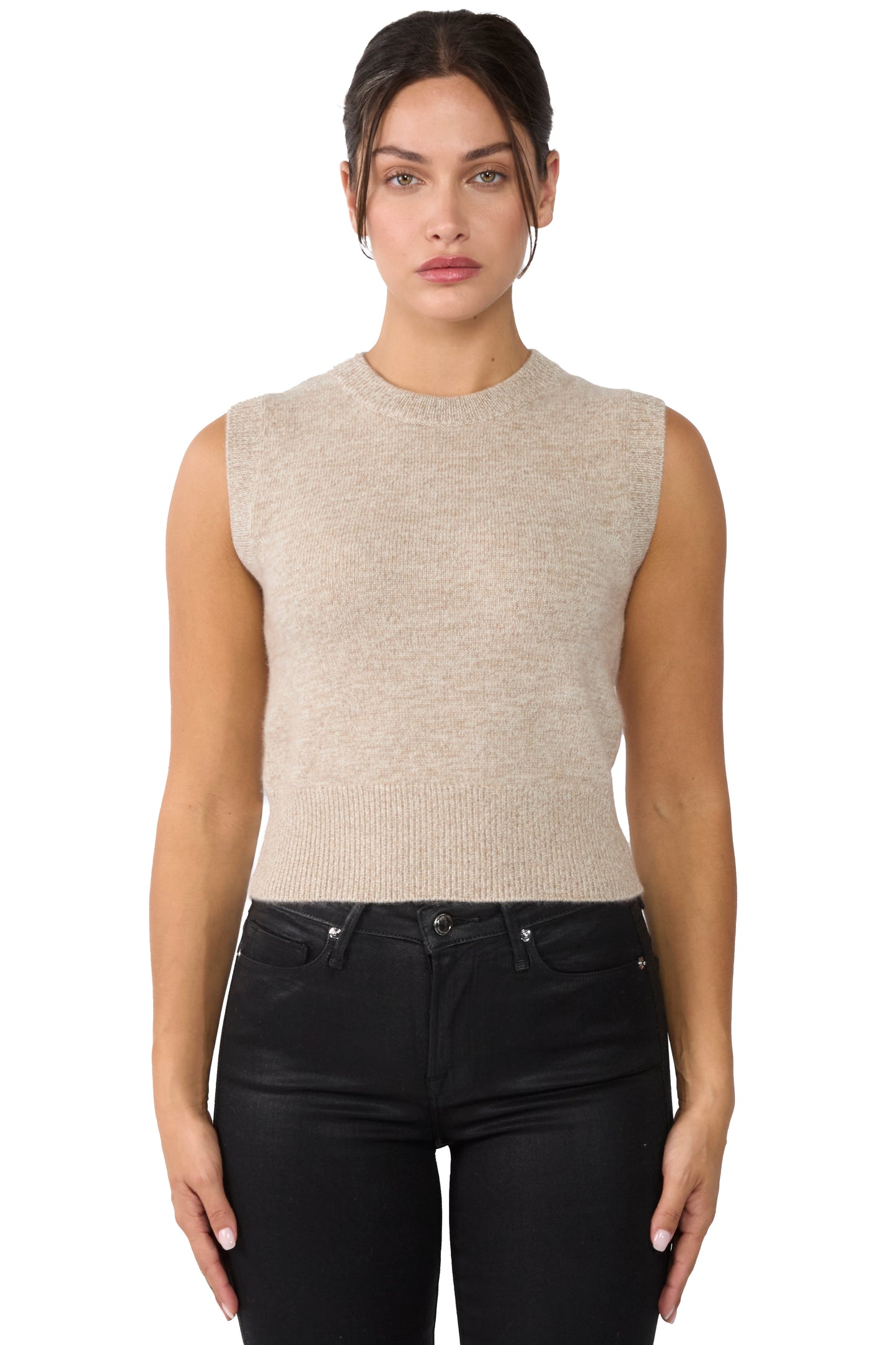 JENNIE LIU Womens 100% Cashmere Crewneck Chunky-knit Sweater Vest