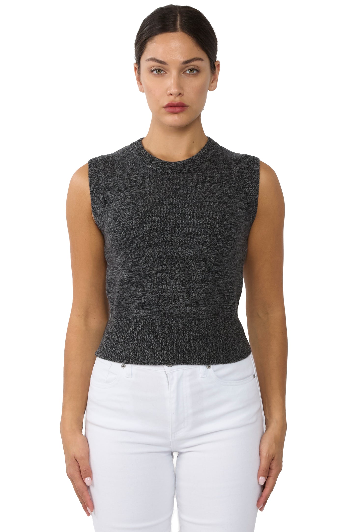 JENNIE LIU Womens 100% Cashmere Crewneck Chunky-knit Sweater Vest