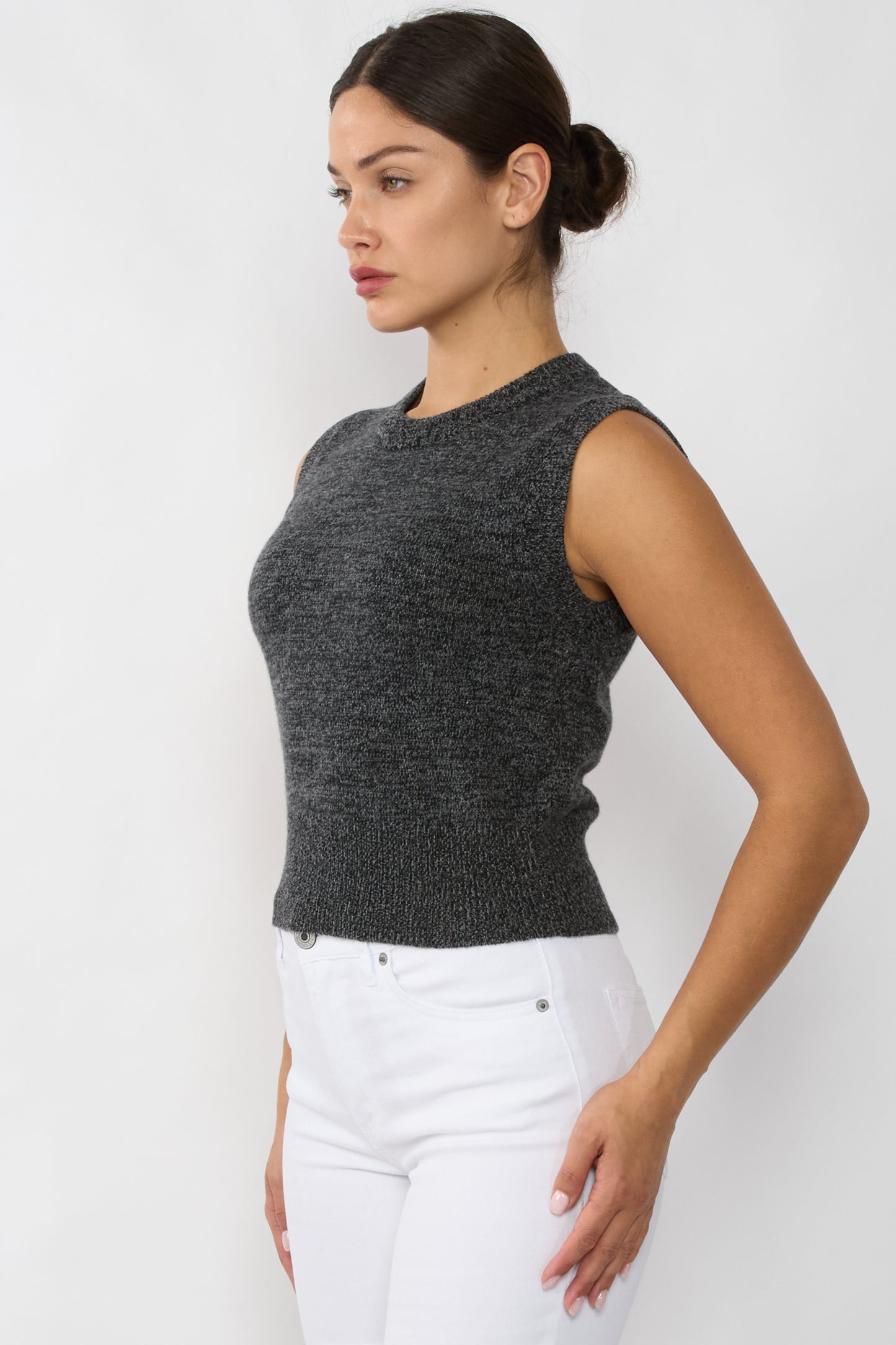 JENNIE LIU Womens 100% Cashmere Crewneck Chunky-knit Sweater Vest