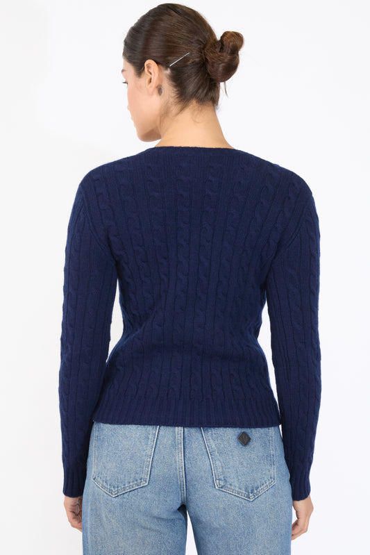 JENNIE LIU 100% Cashmere V-Neck Sweater | Chuncky Cashmere Cable-knit Sweaters for Women
