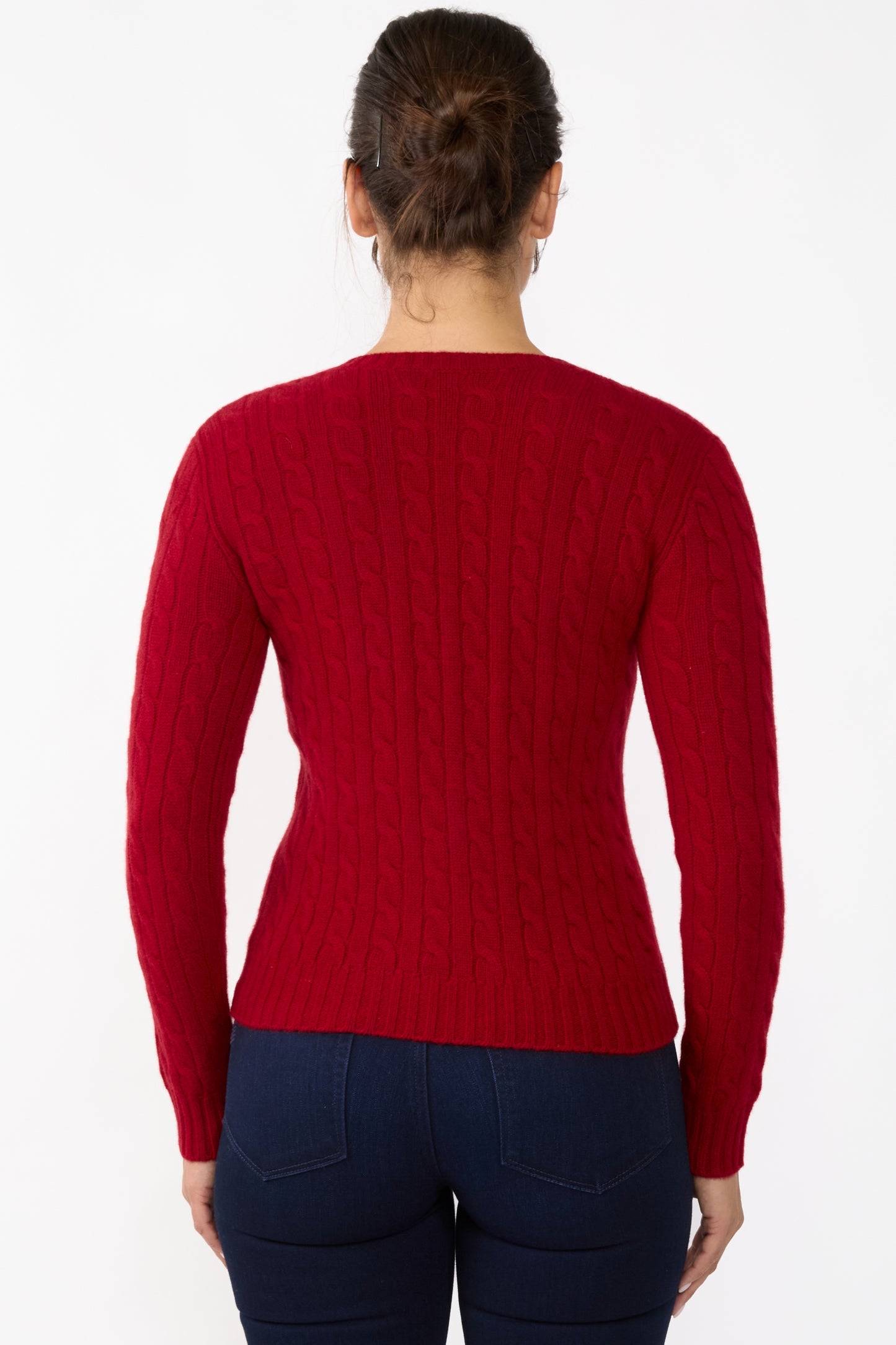JENNIE LIU 100% Cashmere V-Neck Sweater | Chuncky Cashmere Cable-knit Sweaters for Women