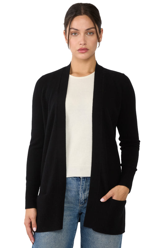 JENNIE LIU Womens 100% Cashmere Open Cardigan Sweater | Long Cardigan Sweaters for Women