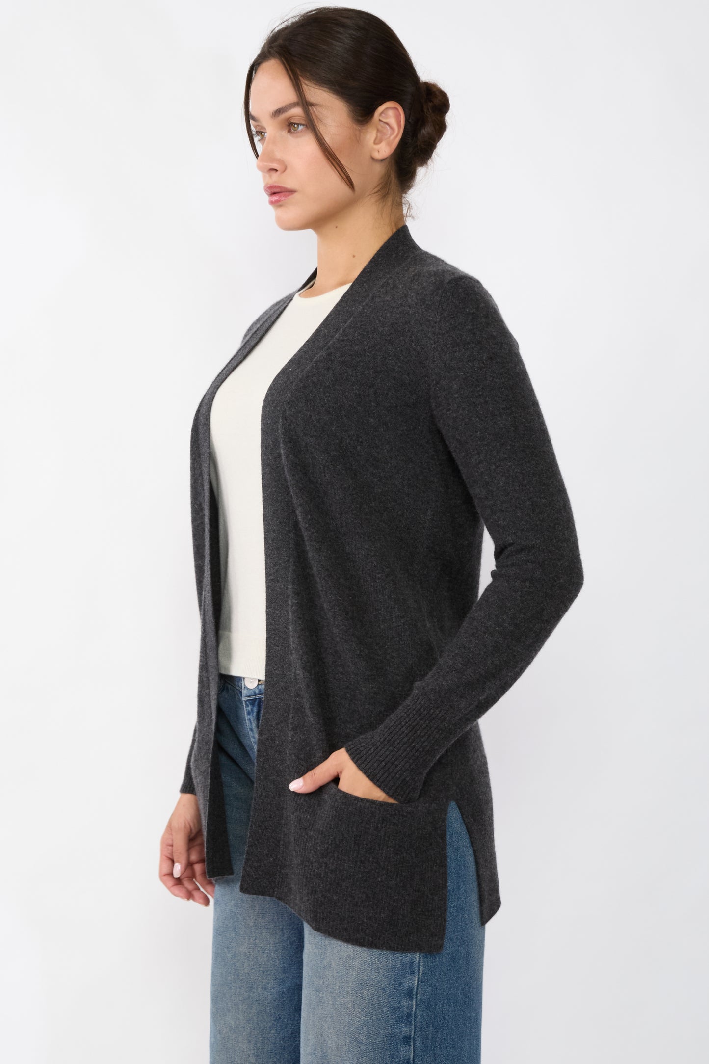 JENNIE LIU Womens 100% Cashmere Open Cardigan Sweater | Long Cardigan Sweaters for Women