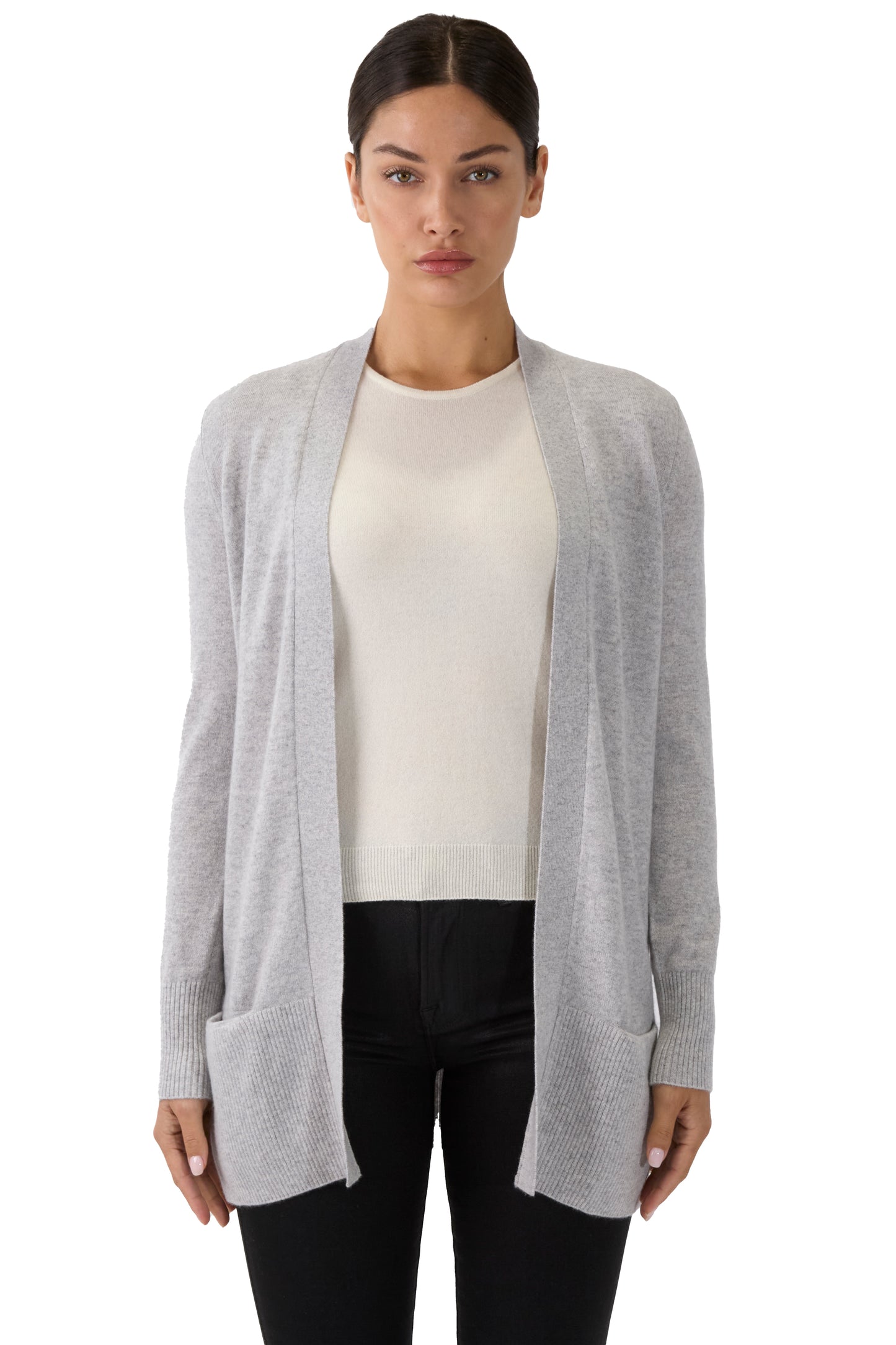 JENNIE LIU Womens 100% Cashmere Open Cardigan Sweater | Long Cardigan Sweaters for Women