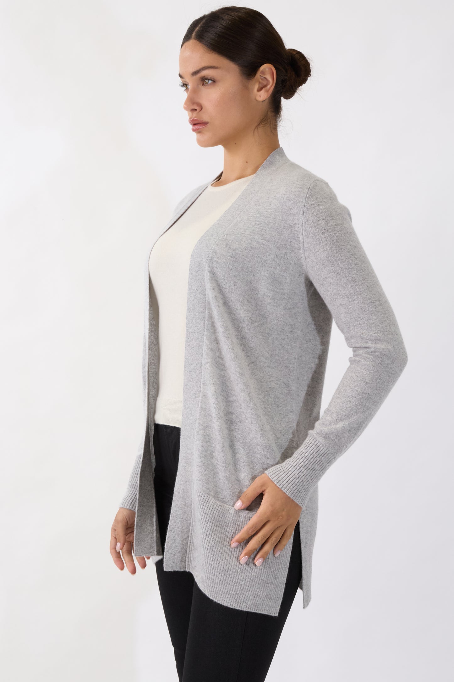 JENNIE LIU Womens 100% Cashmere Open Cardigan Sweater | Long Cardigan Sweaters for Women