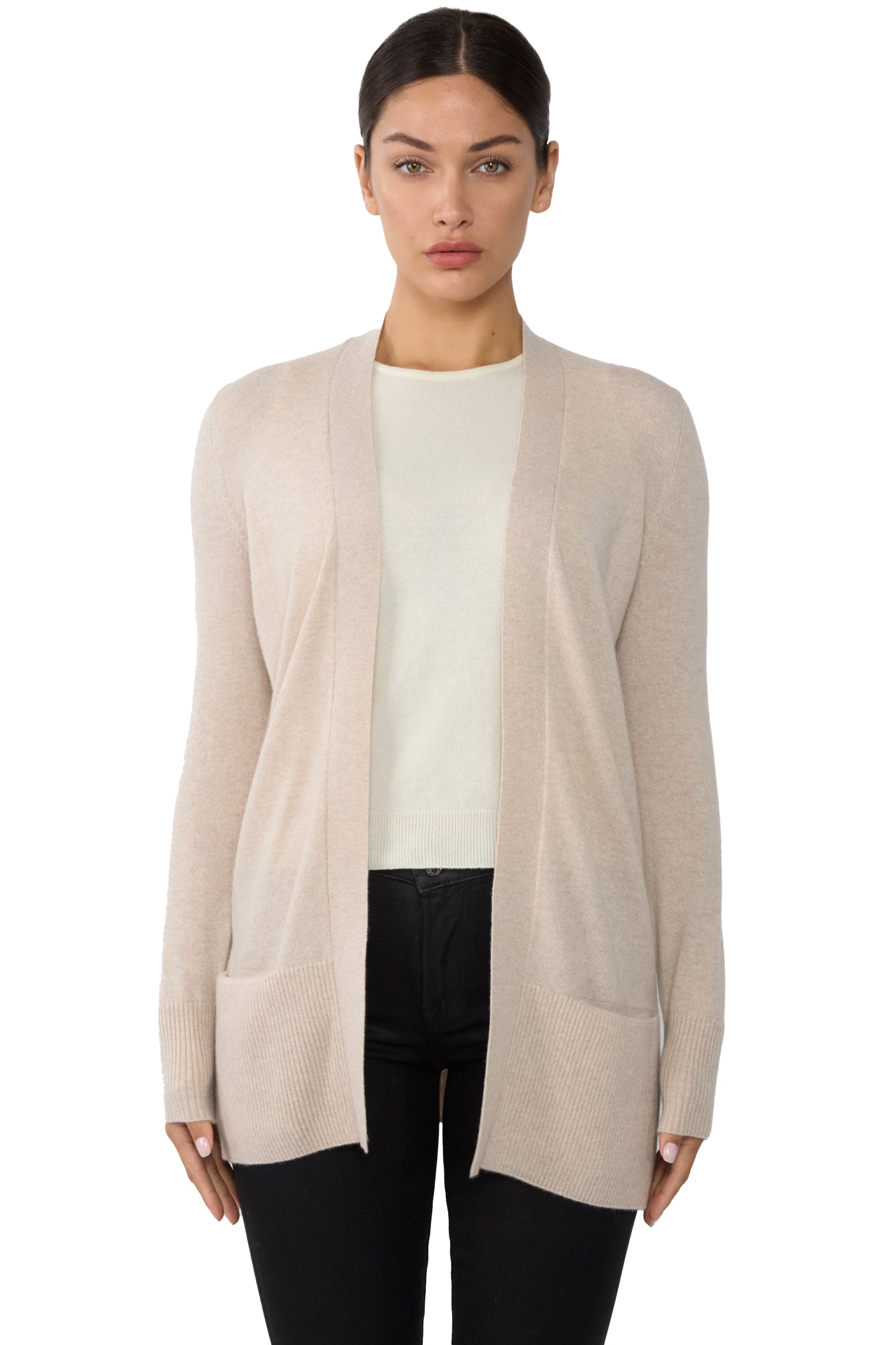 JENNIE LIU Womens 100% Cashmere Open Cardigan Sweater | Long Cardigan Sweaters for Women
