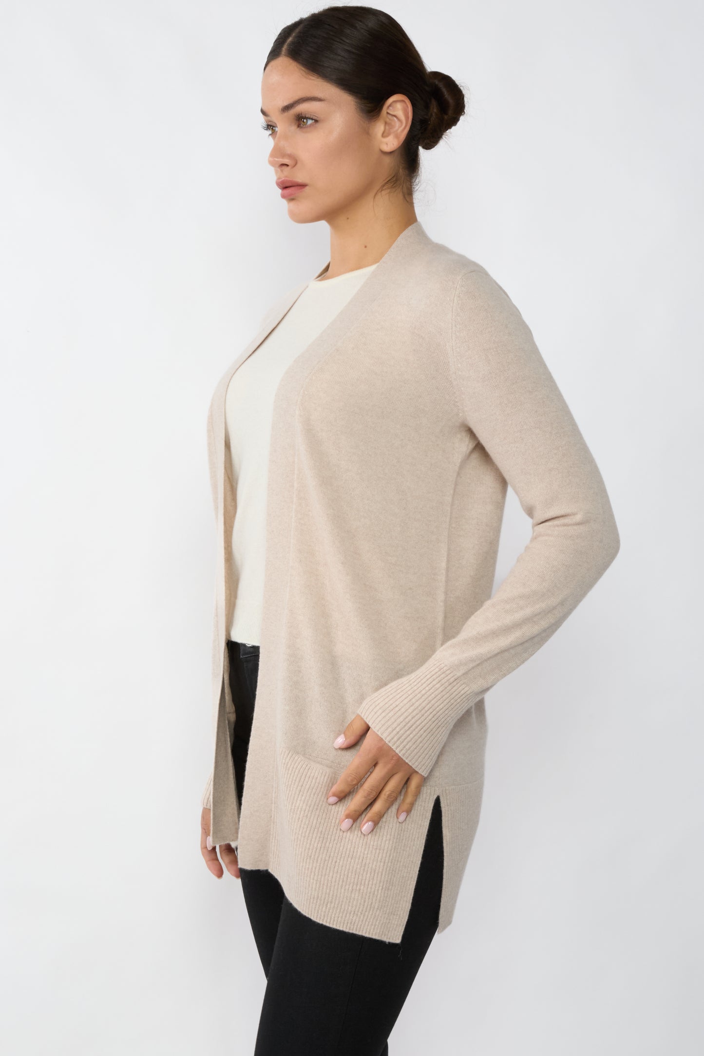 JENNIE LIU Womens 100% Cashmere Open Cardigan Sweater | Long Cardigan Sweaters for Women