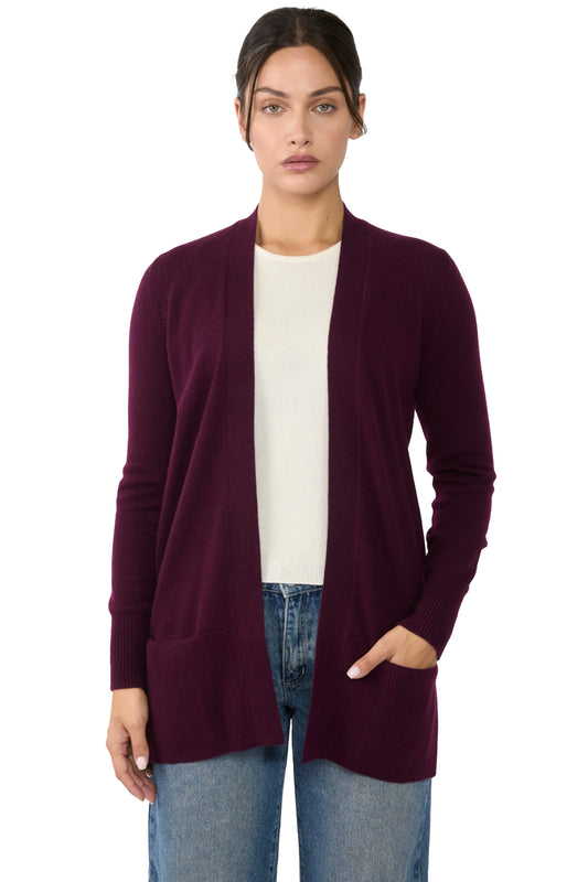 JENNIE LIU Womens 100% Cashmere Open Cardigan Sweater | Long Cardigan Sweaters for Women
