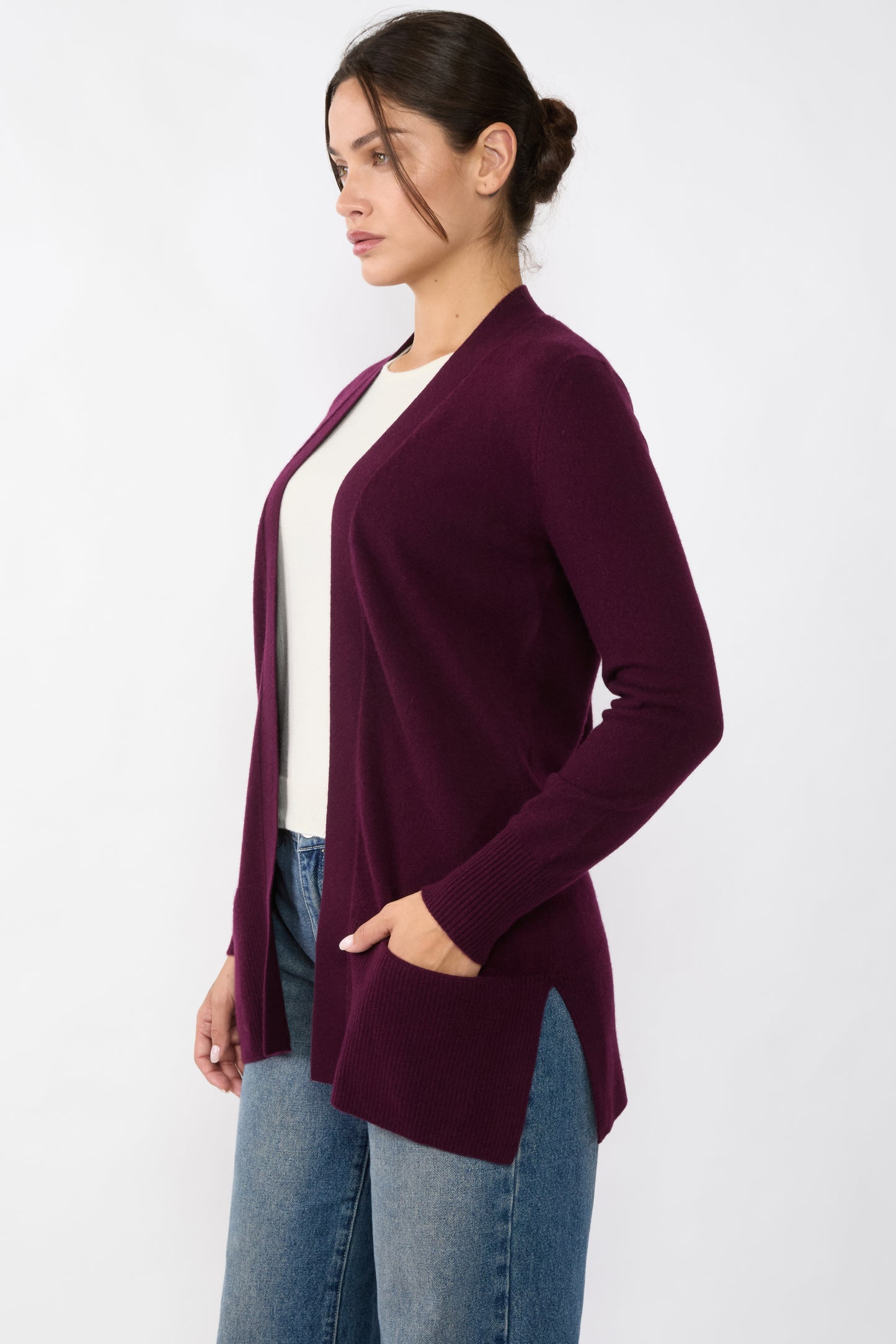 JENNIE LIU Womens 100% Cashmere Open Cardigan Sweater | Long Cardigan Sweaters for Women