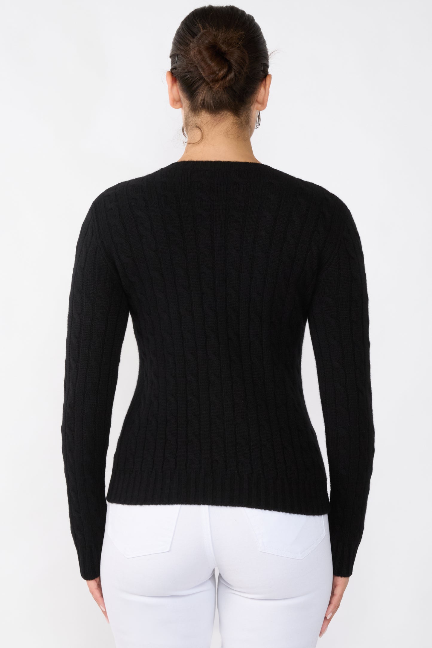 JENNIE LIU 100% Cashmere Crewneck Sweater | Chuncky Cashmere Cable-knit Sweaters for Women